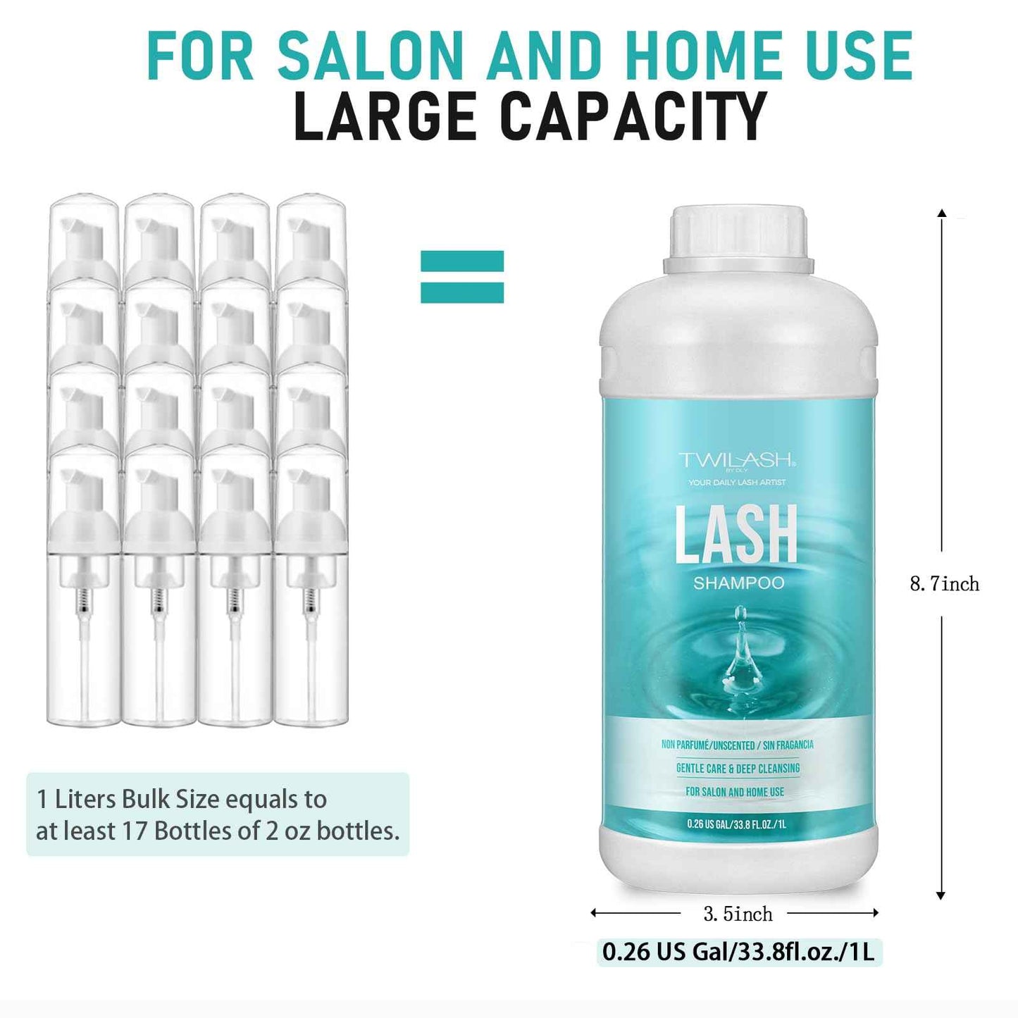 Lash Shampoo Bulk, Eyelash Cleanser for Extensions 1 Liter, Safe Makeup Remover, Non-irritating or Burning Formula Eyelid Foaming Cleanser for Professional Salon and Home Use (Unscented-1L)