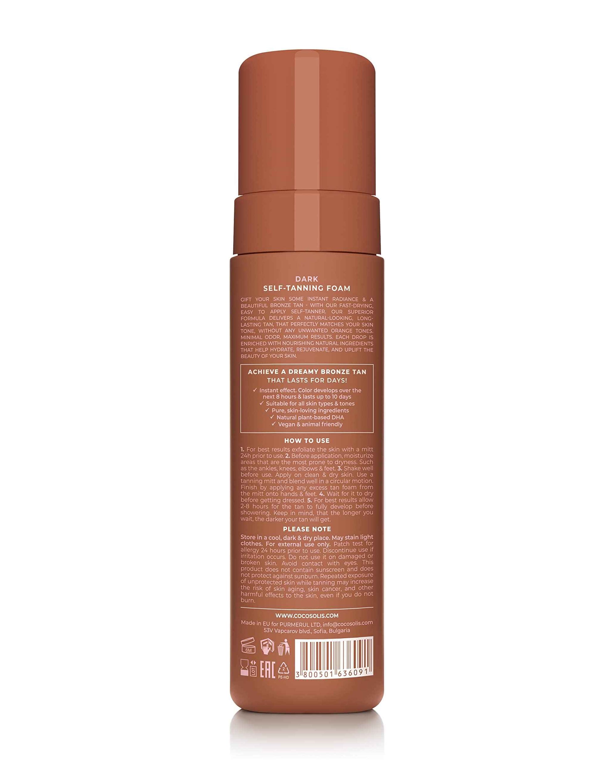 COCOSOLIS - SOLIS | Dark Self Tanner | Self Tan For Face & Body | Tanning Mousse For a Rich, Natural and long-lasting tan | Organic Self Tanner - Plant-Based DHA (200 ml)