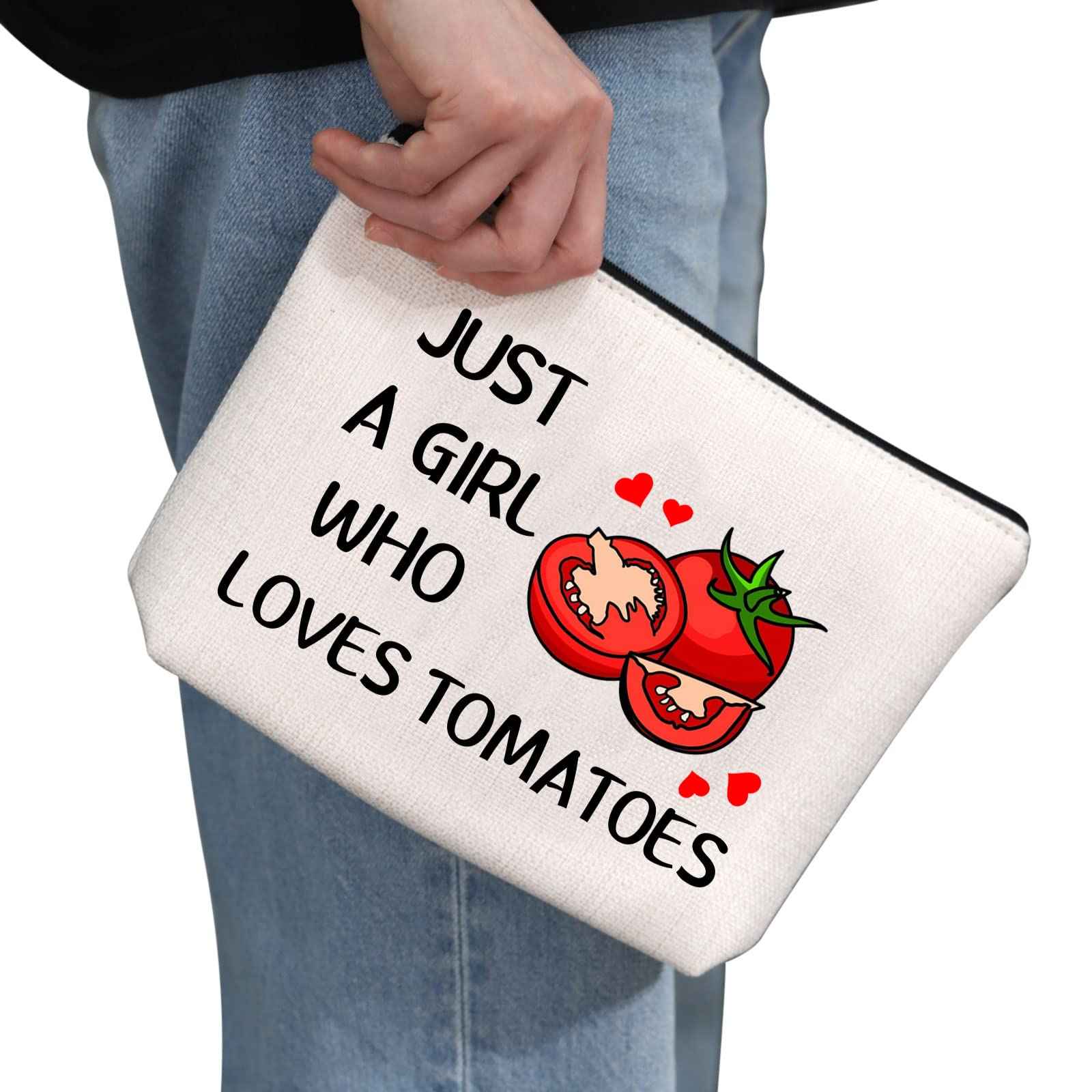 G2TUP Tomato Lover Gift Who Loves Tomatoes Makeup Bag Tomato Gardener Cosmetic bag Tomato Farmer Gift Veggie Zipper Travel Bag (Who Loves Tomatoes White Bag)