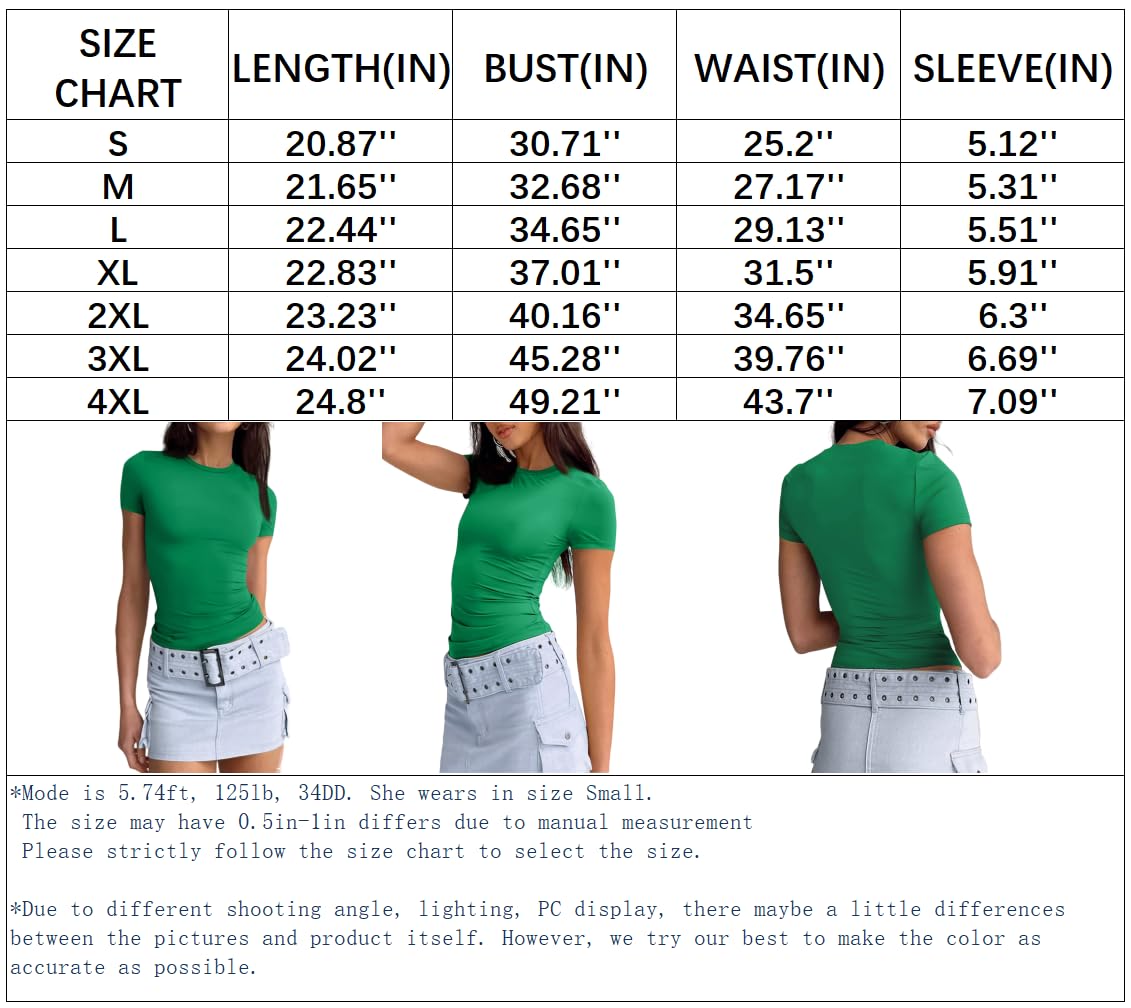 Abardsion Women's Casual Basic Going Out Crop Tops Slim Fit Short Sleeve Crew Neck Tight T Shirts (Dark Green, S)