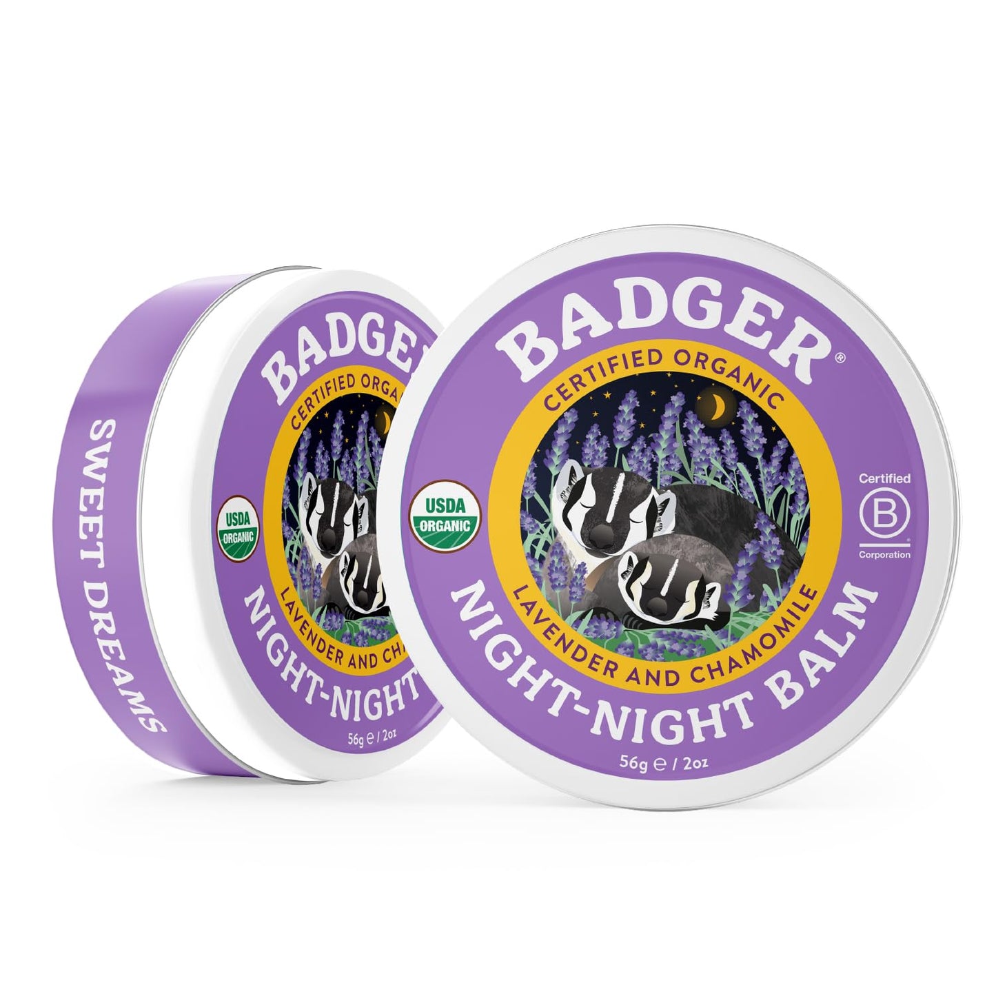 Badger Night Night Balm, Organic Sleep Balm for Kids with Chamomile & Lavender Essential Oils, 2 Oz Metal Tin