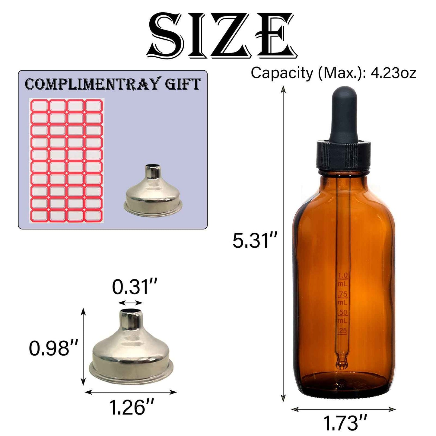 RAMFIYN 3 pack 4oz Amber Glass Dropper Bottle Refillable Tincture Bottles with Strong Measured Dropper Empty Essential Oil Container with Funnel and Labels