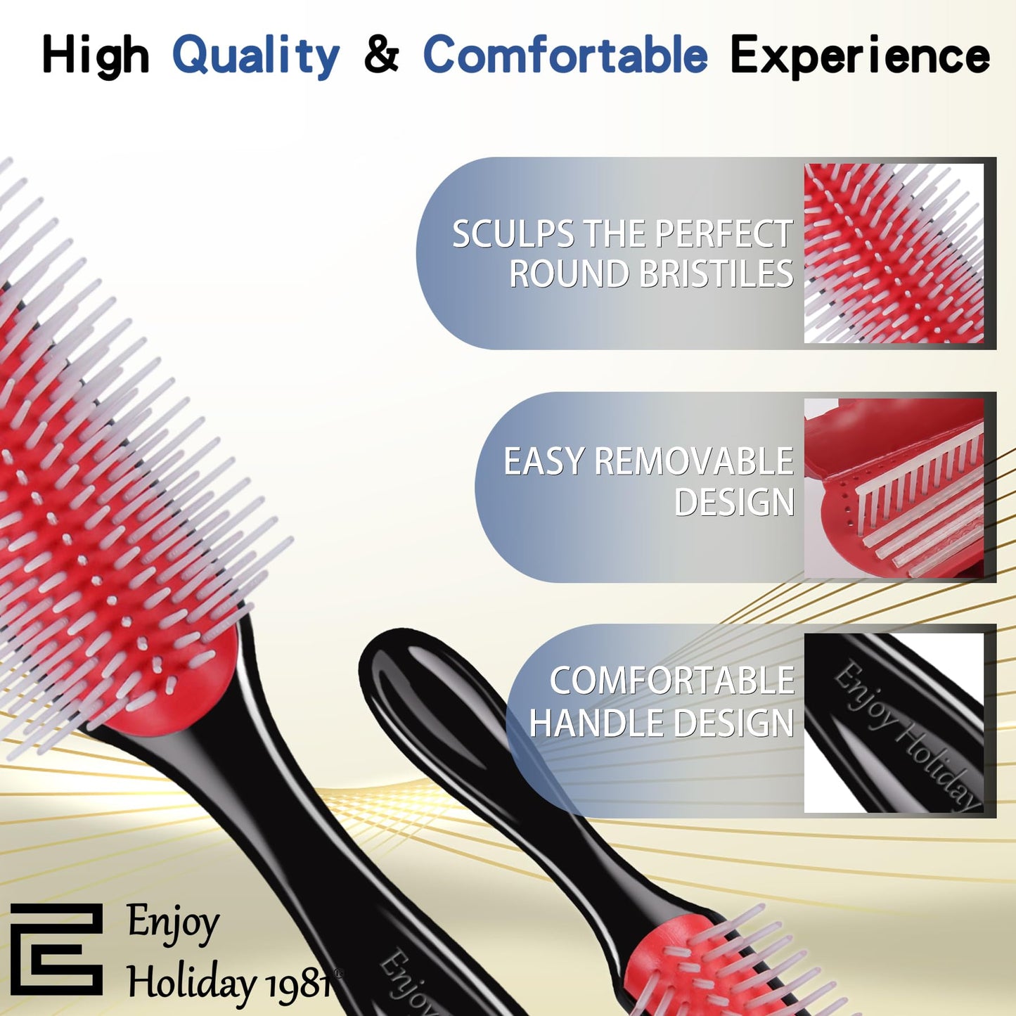 2 PCS Hair Brush for Women Men Curly Wet or Dry Hair 9 Row 5 Row Classic Styling Brushes for Natural Thick Hair, Blow Separating, Shaping Defining Detangling Curls Tools Travel Bristle Black Hairbrush