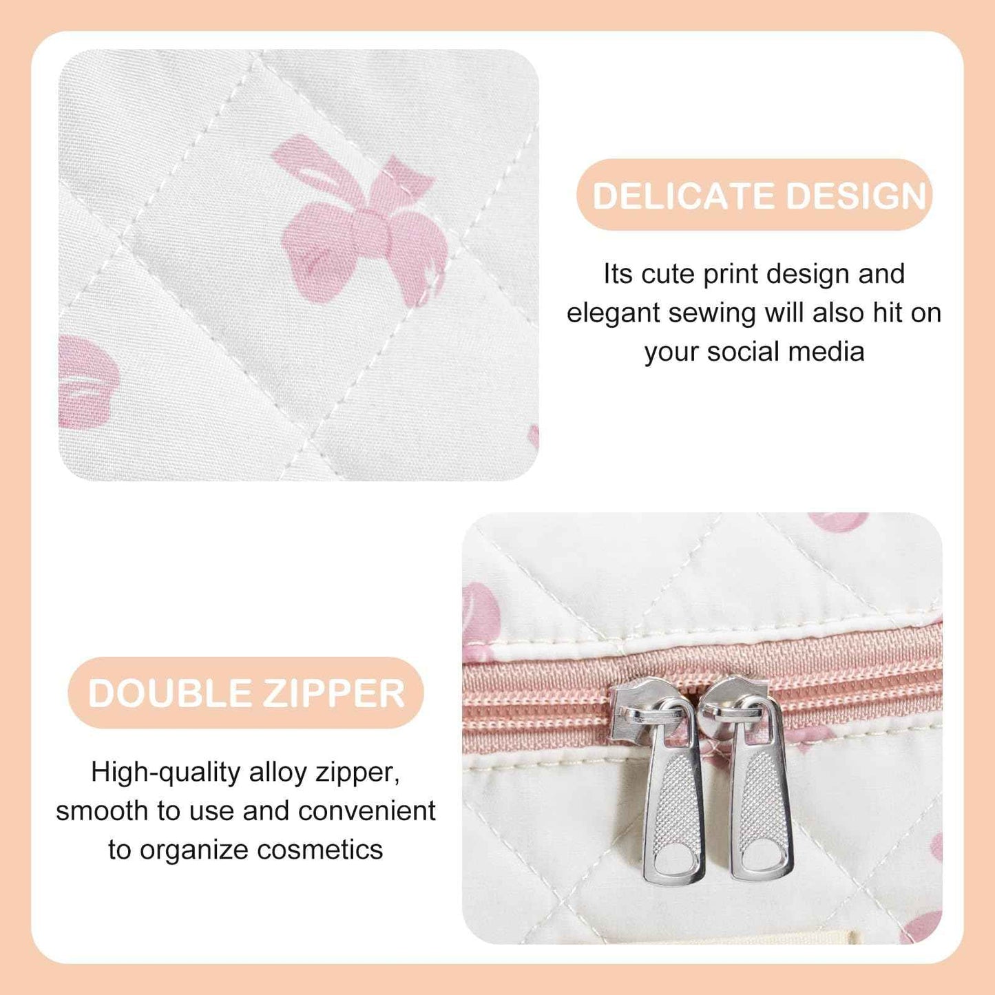 UUYUUY Makeup Bag for Women 3PCS Quilted Cotton Make Up Bag Travel Cosmetic Bag Large Makeup Bag Set Cute Bow Makeups Purse Organizer Floral Toiletry Pouch