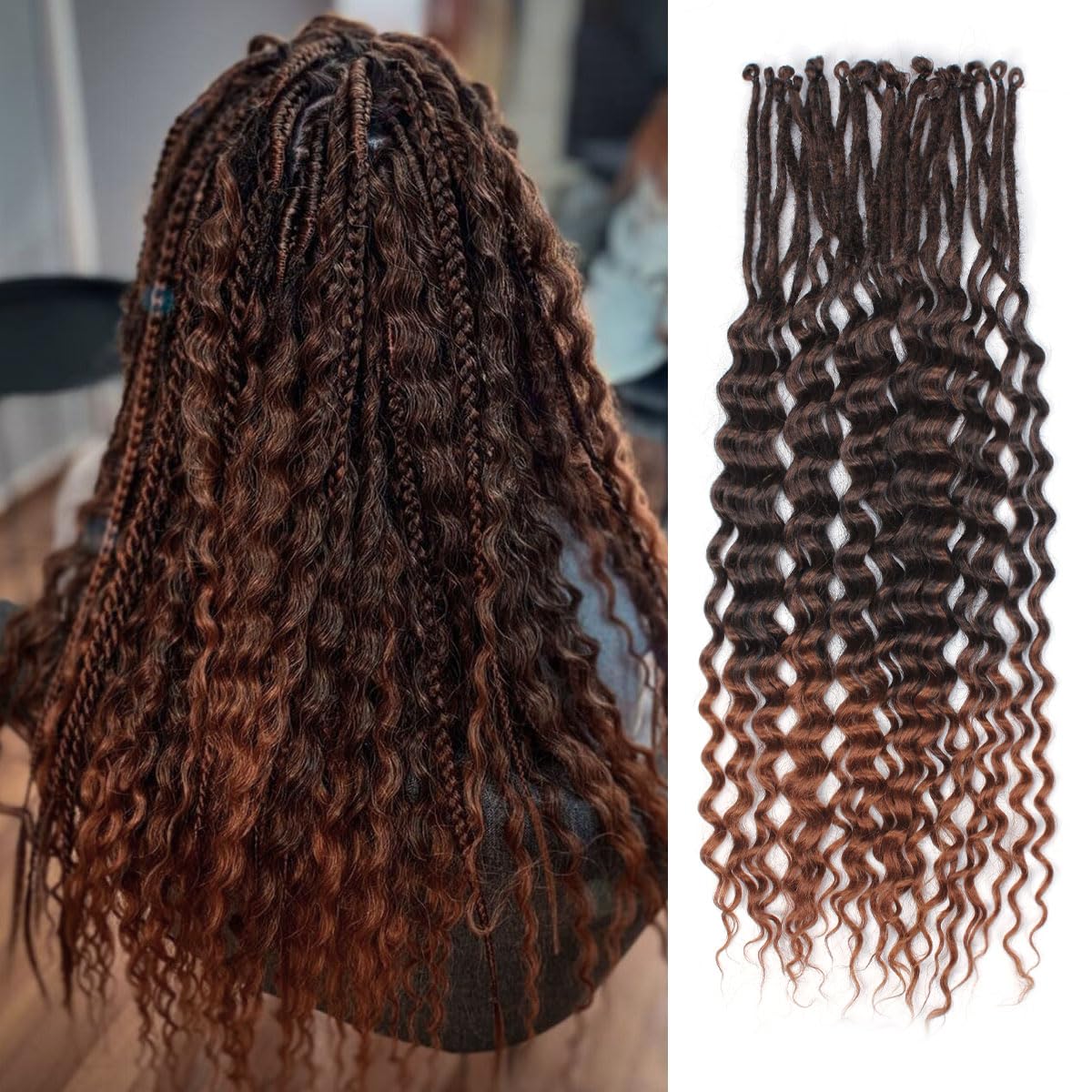 Sangtok 24 inch Curly Dreadlock Extensions Single Ended Wavy Dreadlocks, 10 pcs SE Thin Fake Dreads Extensions Light Brown to Blonde Ombre Dreads for Women