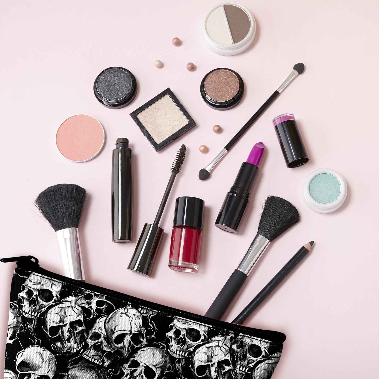 xiaotcq Skull Makeup Bag for Purse - Travel Bags Cool Cosmetic Bag for Women Teens Makeup Organizer Mini Zipper Pouch