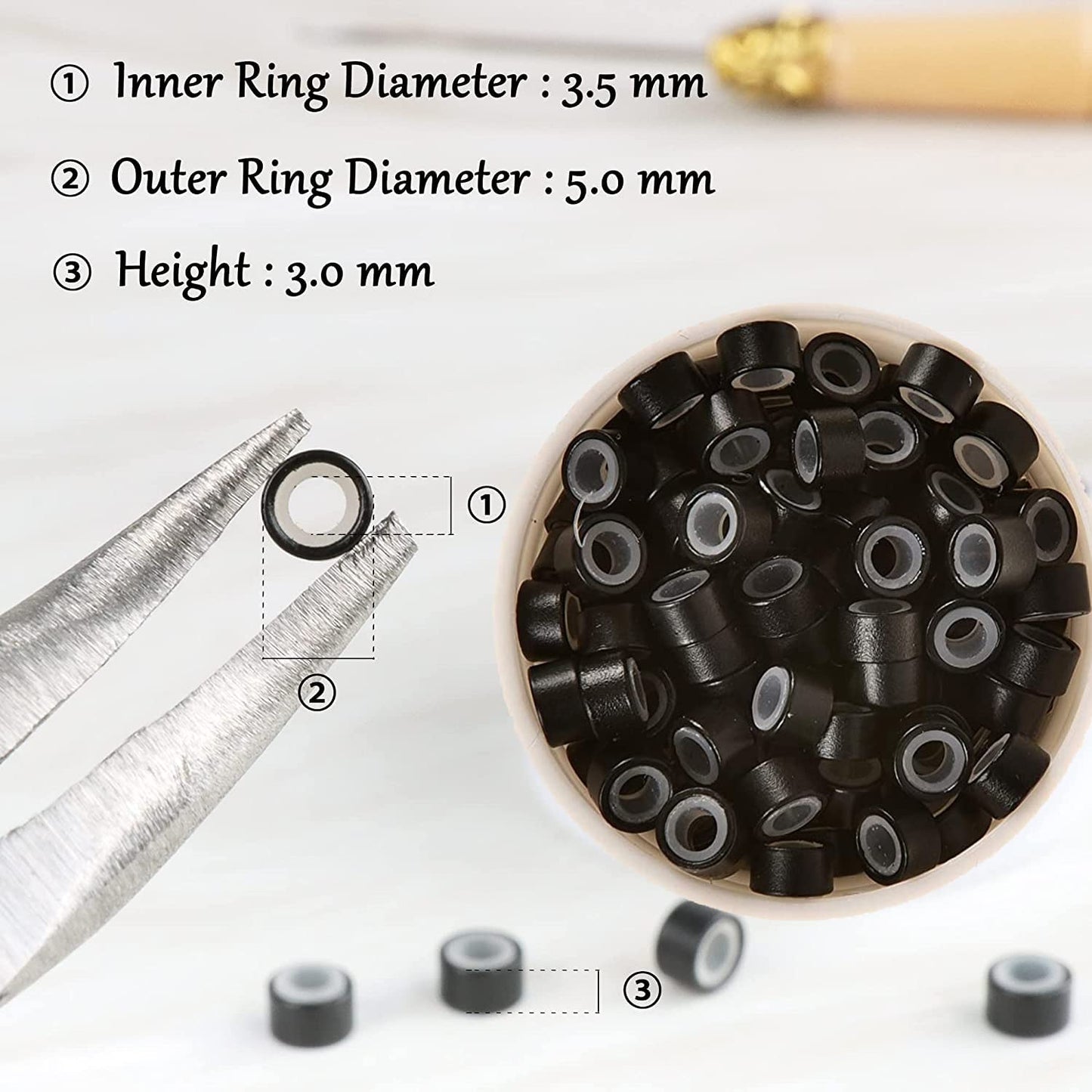 Micro Link Beads 5mm for Hair Extensions - 500 Silicone Lined Beads for Human Micro Link Rings Silicone Hair Extensions Tool(Dark brown)