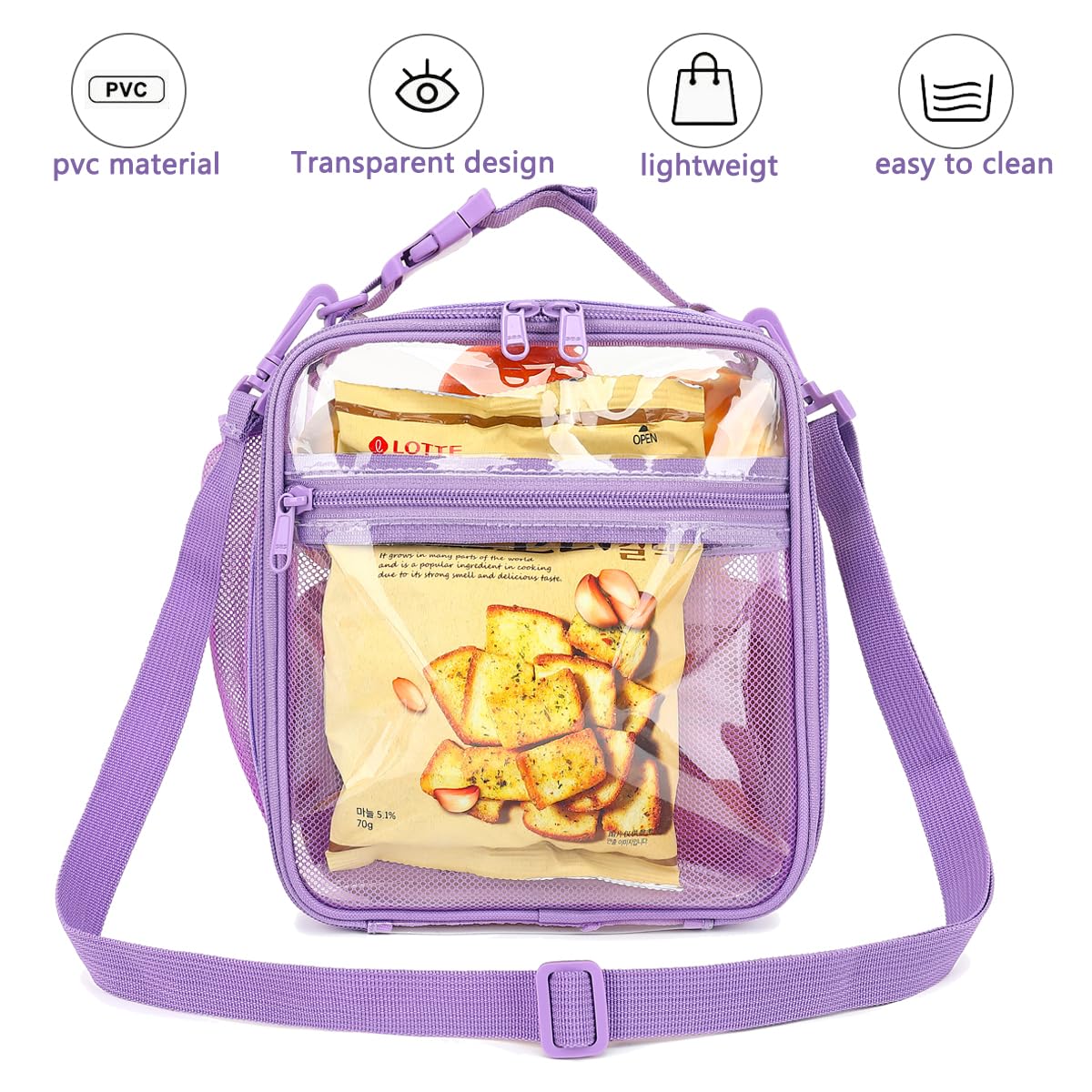 FlowFly Kids Lunch box Insulated Soft Bag Mini Cooler Back to School Thermal Meal Tote Kit for Girls, Boys, PurpleClear