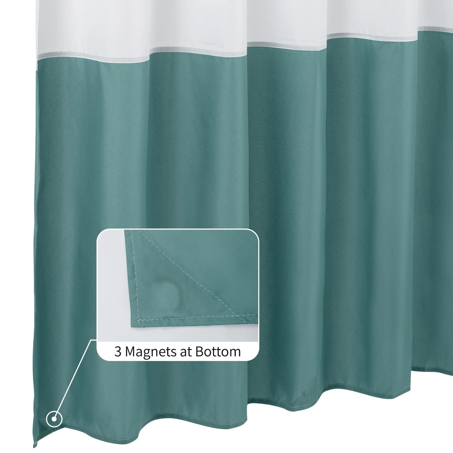 ALYVIA SPRING Waterproof Fabric Shower Curtain Liner - Soft & Light-Weight Cloth Shower Liner, 3 Bottom Magnets, Hotel Quality & Machine Washable - Standard Size 72x72, White and Teal