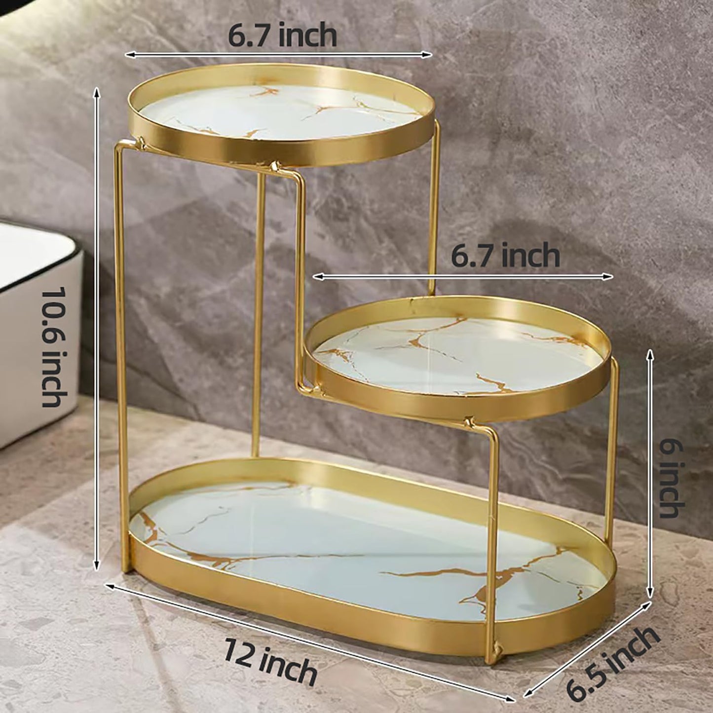 Metal Makeup Organizer for Vanity,Gold Perfume Organizer for Dresser- 3 Tier,Bathroom Countertop Skincare Organizer, Makeup Counter Shelf Perfume Holder Rack,Cosmetic Display Case (Gold, 3 Tier)