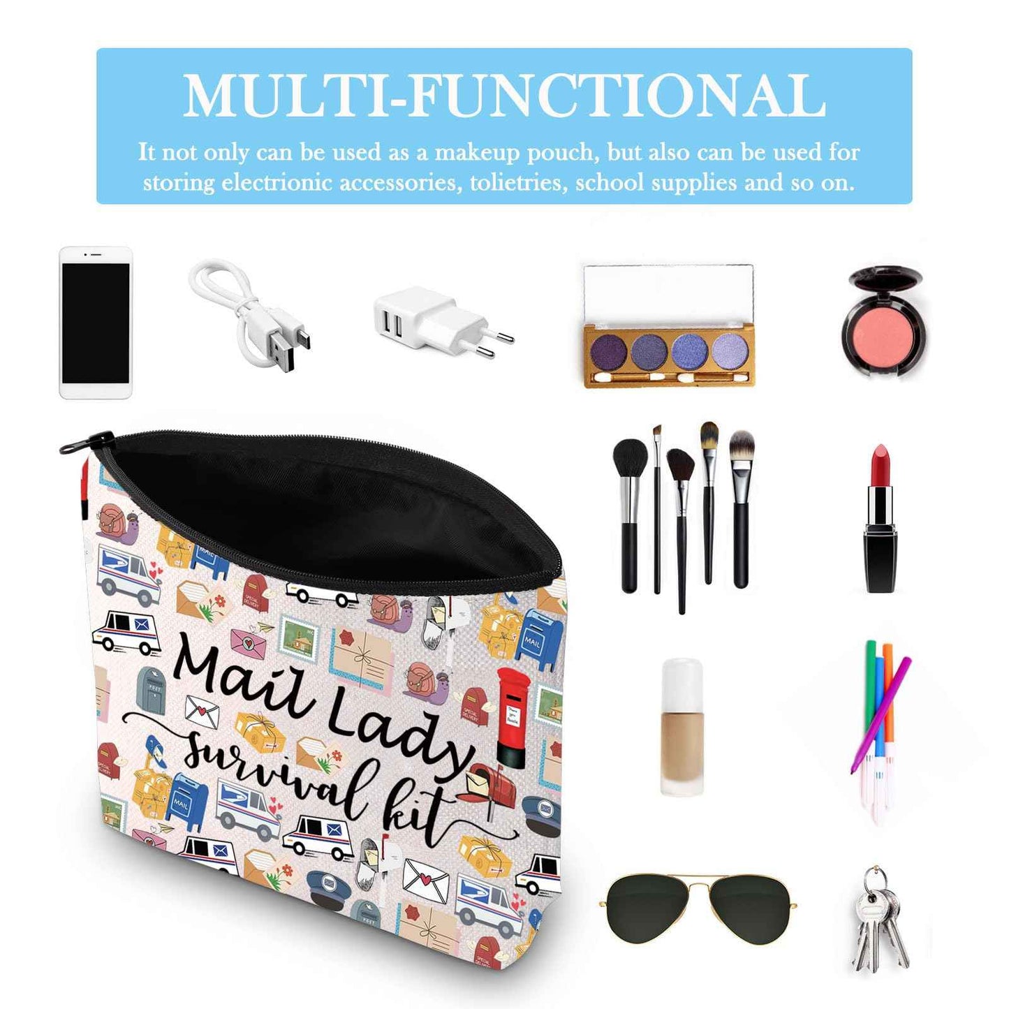 GJTIM Mail Lady Survival Kit Postal Worker Gift Zipper Pouch Makeup Bag Appreciation Gift for Mail Carrier Mailman (Survival Mail Lady 2 Bag)