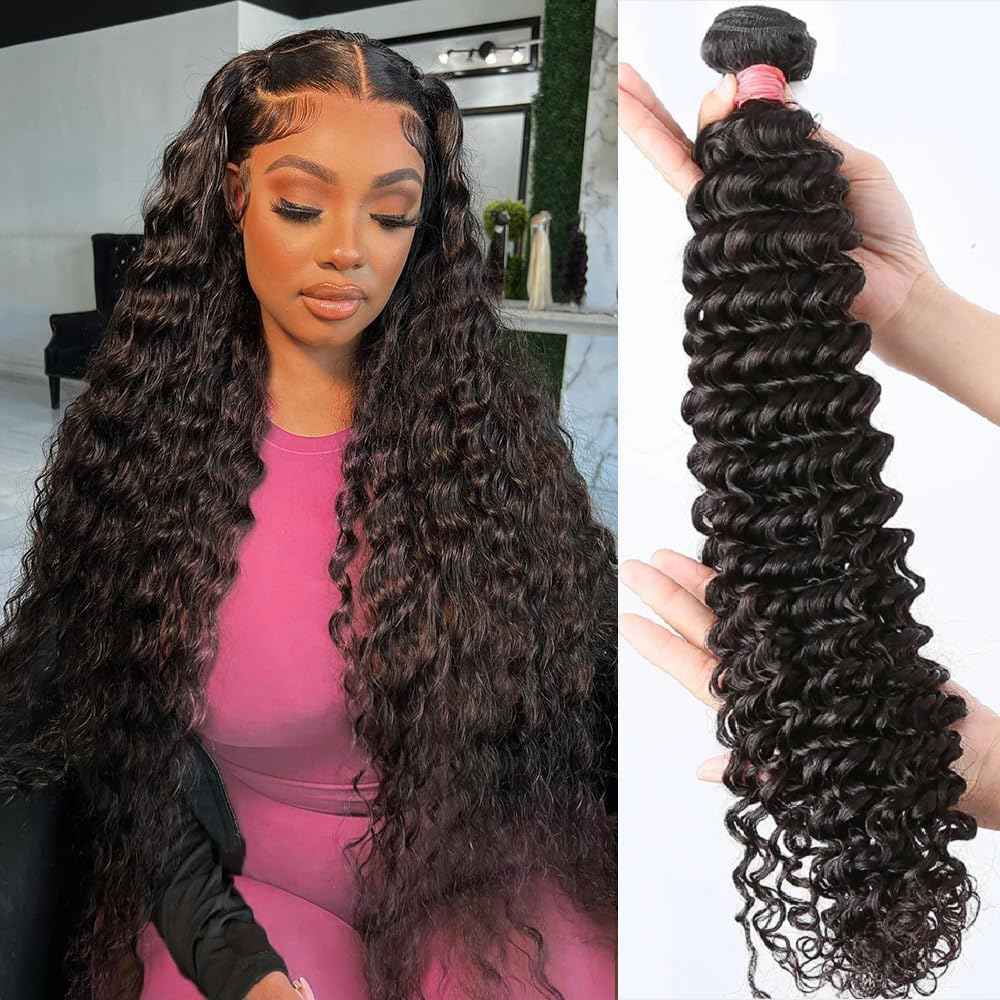 LXYANOO 12A Deep Wave Single Bundles Human Hair 20 Inch Brazilian Curly 1 Bundles Human Hair 100% Unprocessed Virgin Wet and Wavy Hair Weave 1B Black