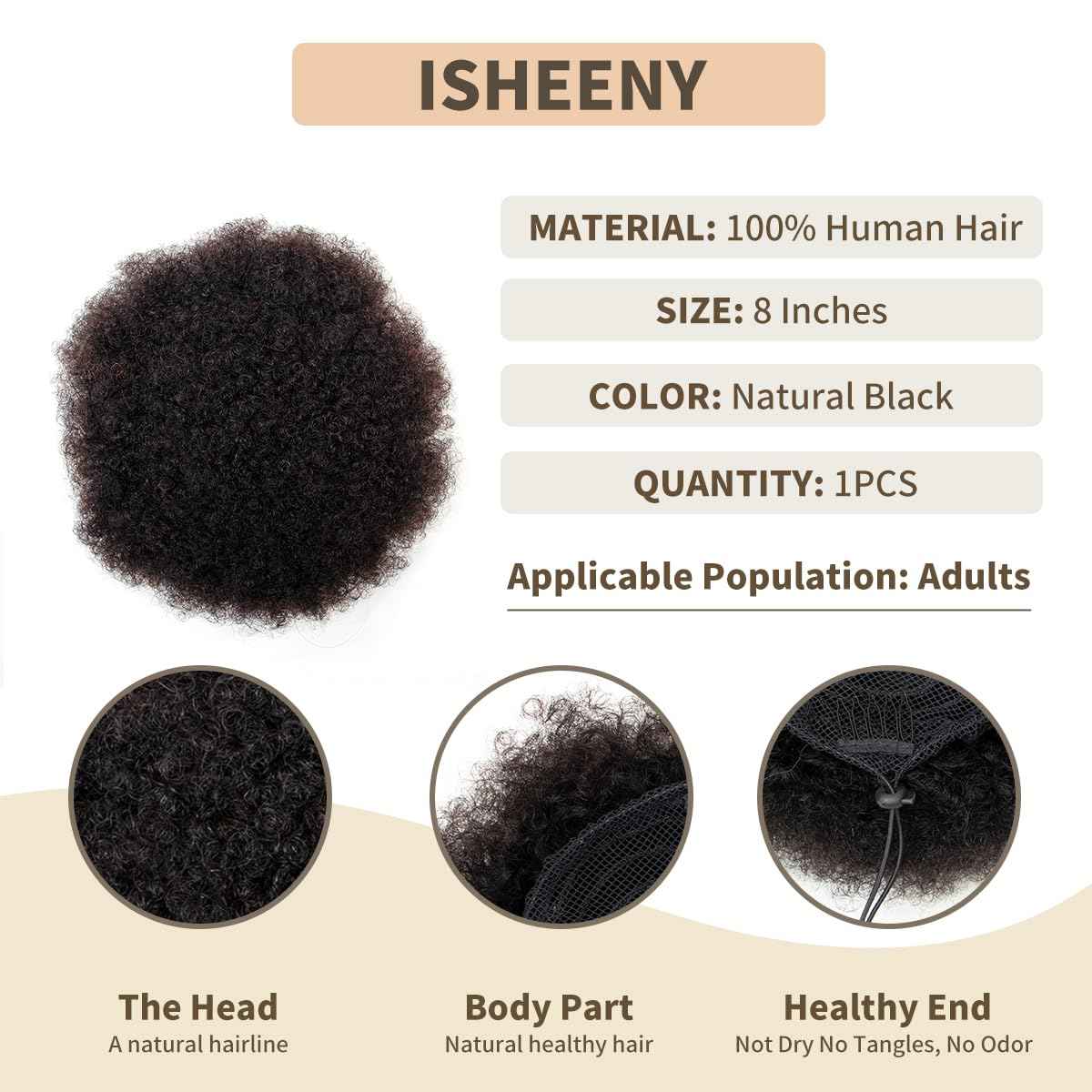 isheeny Large Afro Puff Drawstring Ponytail Puffs Natural Black 8 Inch Curly Drawstring Ponytail For Youth Girl Naturally Styled Hairpiece, Enhancing Your Beauty And Youthfulness