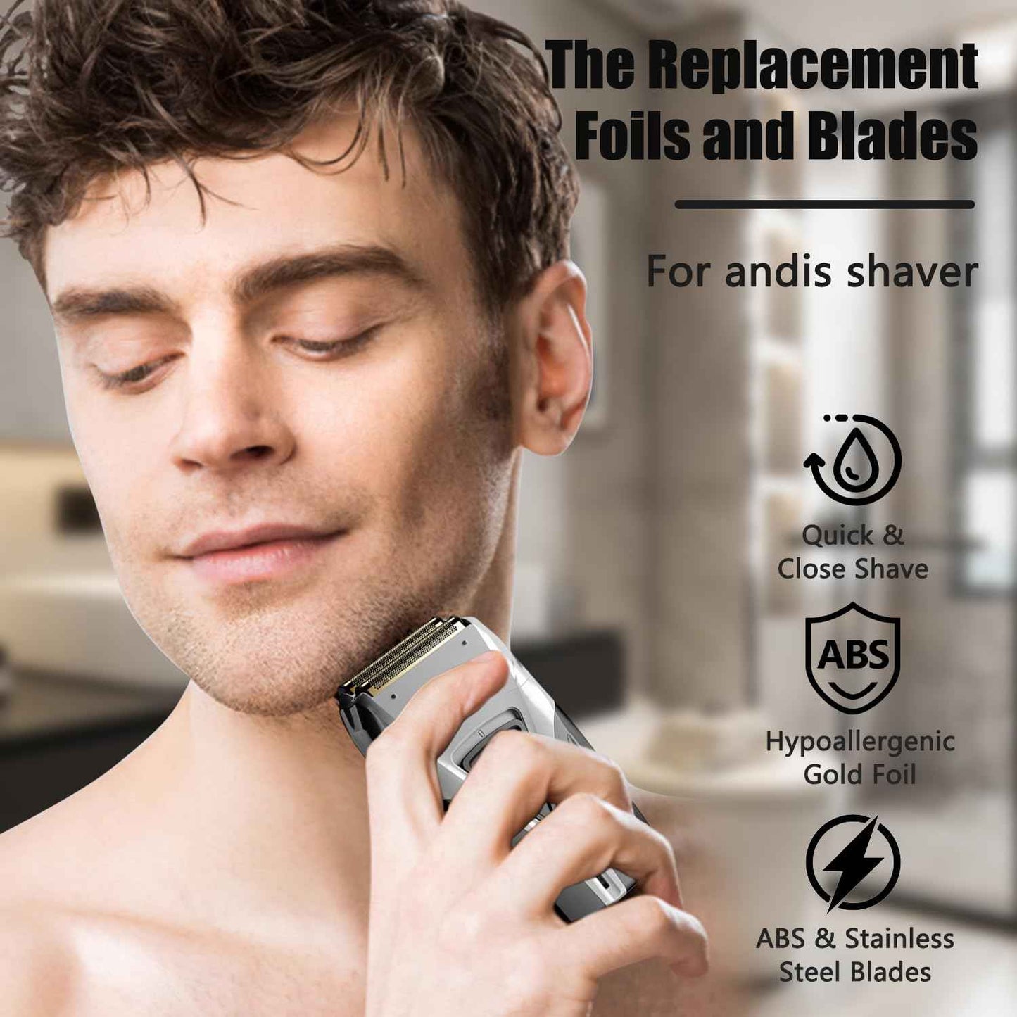 Foil Shaver Replacement Fit for Andis Model TS-1 TS-2 17150 17200 17235 Pro Foil Shaver, Replaces #17155 17160 17280 Foil and Blades -Profoil Lithium Shaver Head Parts- Hypoallergenic Gold Foil-3 Pack