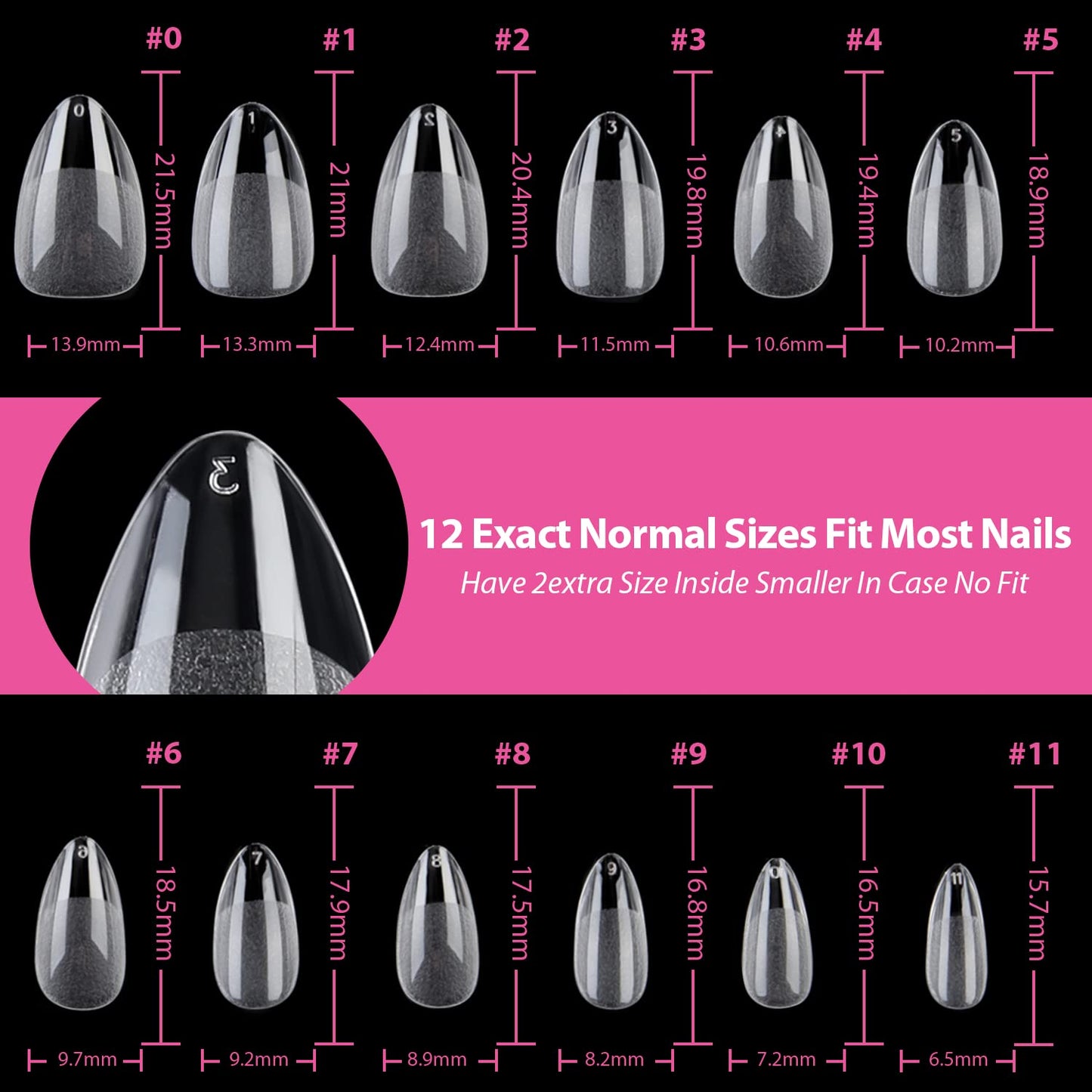 UNA GELLA Short Almond Fake Nails 216pcs Pre-shape Gel Acrylic Nail Tips for Full Cover Nail Extension Home DIY Nail Salon 12 Sizes Gelly Tips
