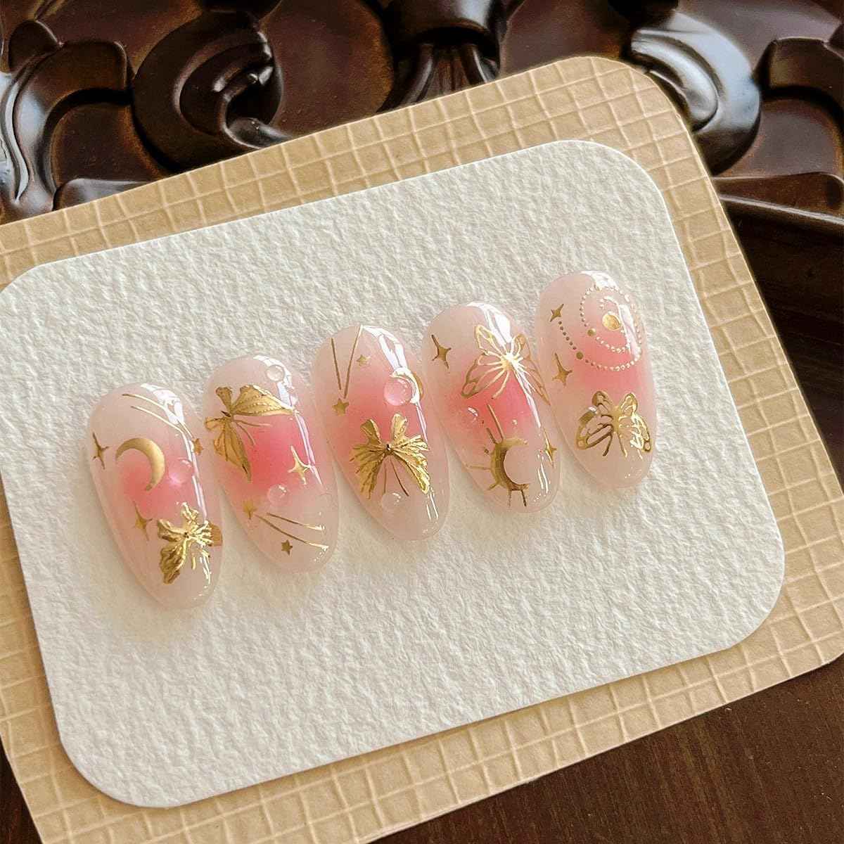 5D Embossed Gold Nail Stickers Butterfly Nail Art Stickers Spring Nail Decals Golden Self-Adhesive Star Moon Nail Decals for Women Girls Acrylic Nails Manicure DIY Nail Supplies