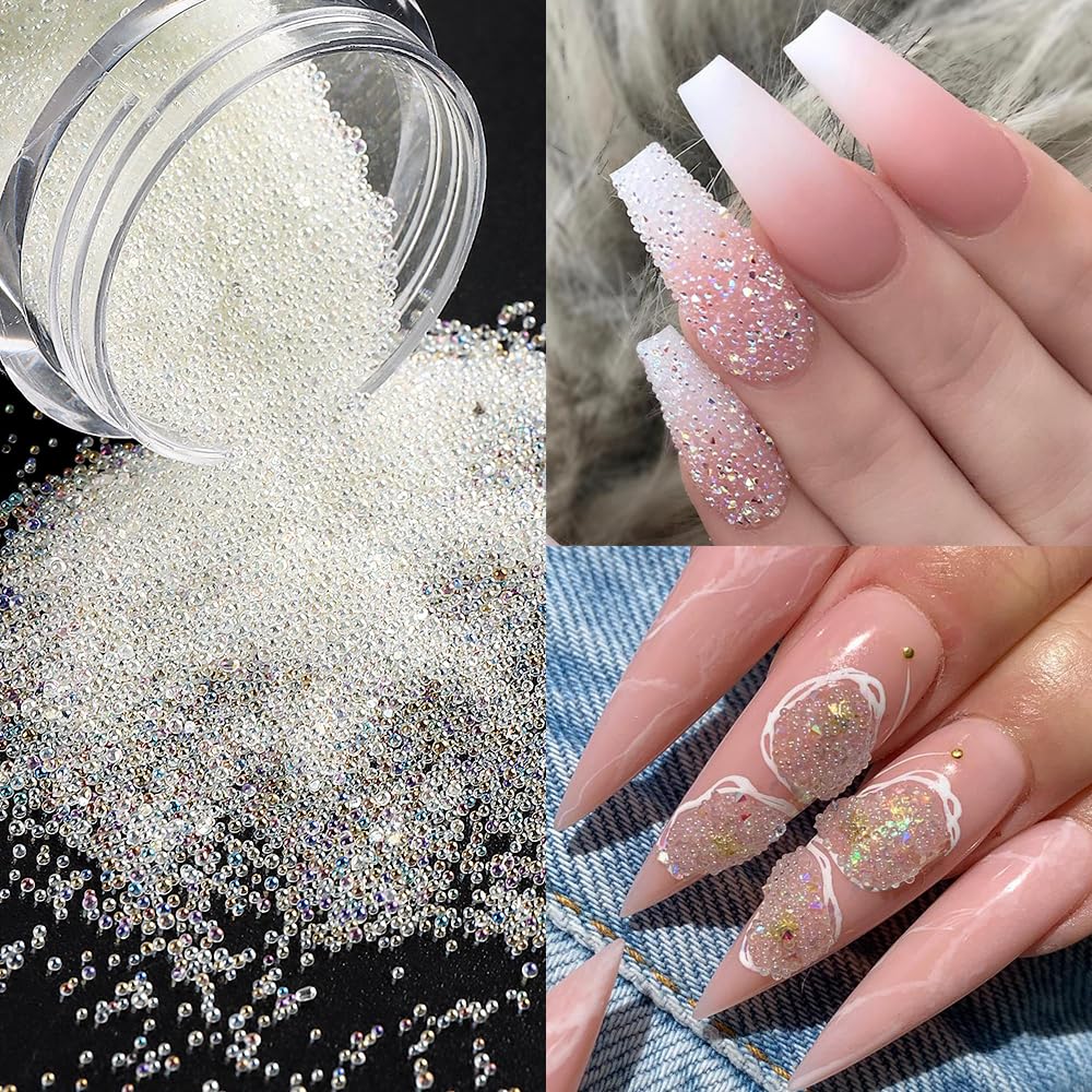 Pixie Crystals for Nails 6 Bottles Micro Caviar Nail Beads 0.6-2mm Holographic Glass Balls Gems Stones Tiny Rhinestones for Acrylic Nails Manicure Decoration Supplies