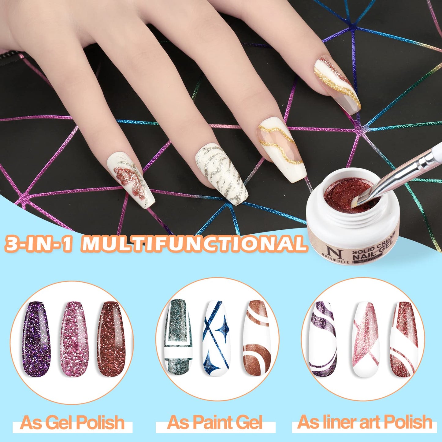 noirwhite 12 Colors Solid Gel Nail Polish Set, Glitter Solid Cream Nail Gel Polish Cream Pudding Nail Art Polish Kit, Gel Paint for Nails Art with 1 Nail Brush for Nails DIY Nail Art Design