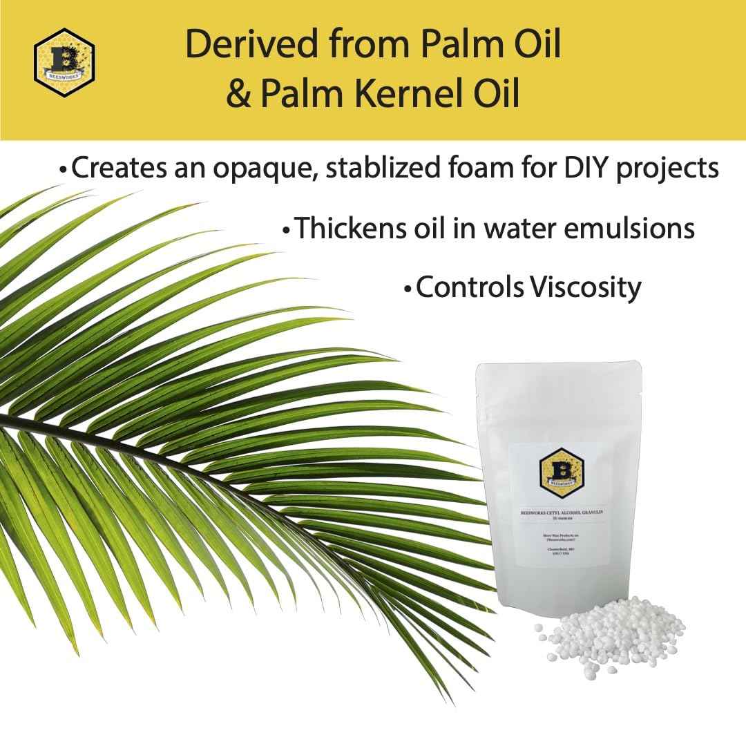 Beesworks Cetyl Alcohol 10 Ounces (0.625 lbs) | 100% Pure Cetyl Alcohol Granules for DIY Soaps, Lotions, Conditioners and Creams