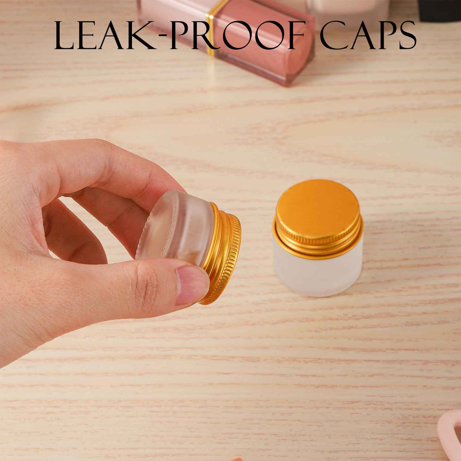 RAMFIYN 24 pack 10ml Frosted Glass Jars with Gold Lids Small Empty Travel Lotion Containers with Inner Liner Airtight Cosmetic Holder with Labels for Lip Balm Creams Body Butter