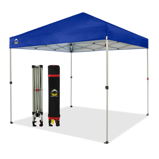 CROWN SHADES 8x8 Pop Up Canopy, Patented Center Lock One Push Instant Popup Outdoor Canopy Tent, Newly Designed Storage Bag, 8 Stakes, 4 Ropes, Silver-Coated Navy Blue