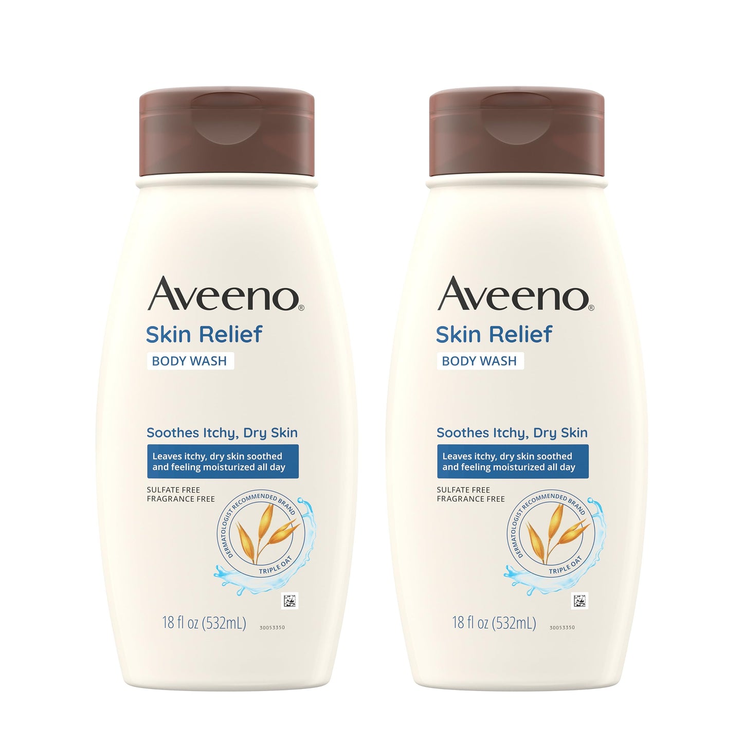 Aveeno Skin Relief Fragrance-Free Body Wash with Triple Oat Formula, Gentle Daily Cleanser for Sensitive Skin Leaves Dry Skin Feeling Moisturized, Sulfate-Free, Twin Pack, 2 x 18 fl. oz