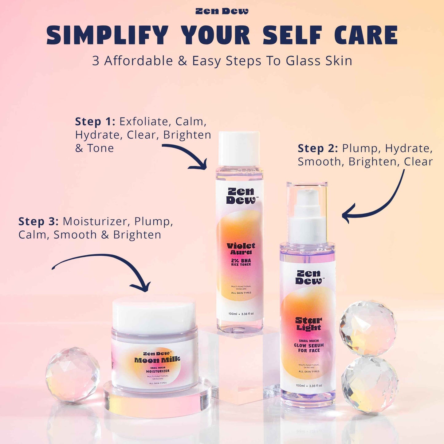 Zen Dew Moon Milk Snail Mucin Moisturizer Gel Cream (3.52 oz) Korean Snail Mucin Serum Cream that Replenishes Moisture & Leaves Skin Brighter, Plumper, Soothed & Smooth