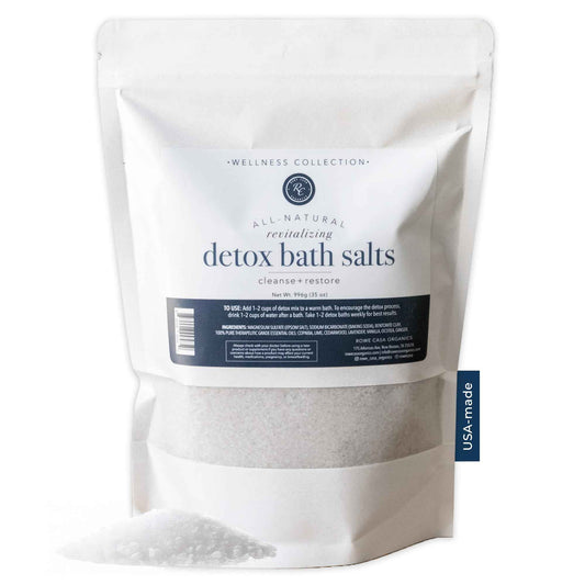 Rowe Casa Organics Detox Bath Salts with Health Boosting Magnesium and Bentonite Clay – Natural Bath Soak for Body Cleanse, Restore, and Relaxation, 35 Oz