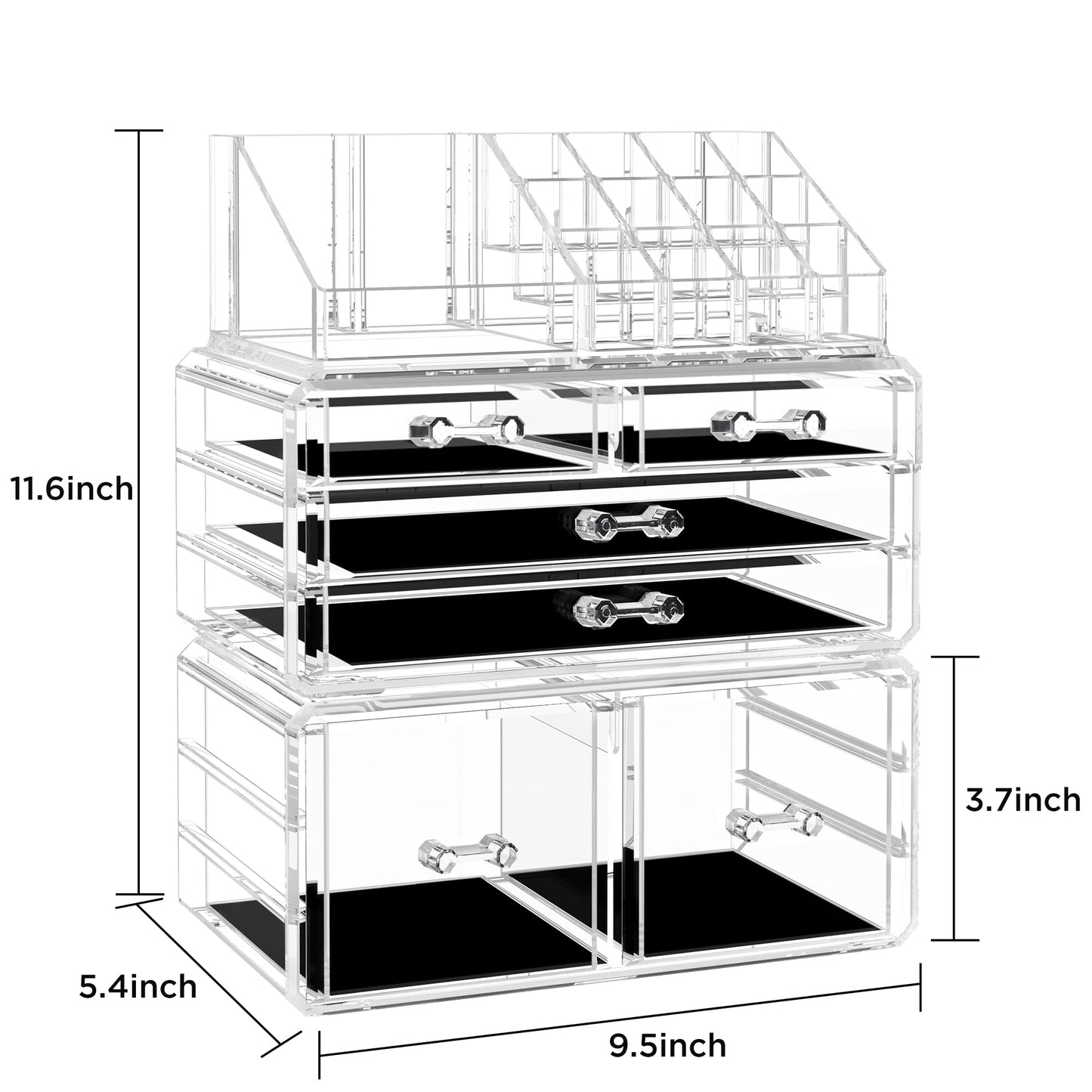 HBlife Acrylic Clear Dustproof Makeup Storage Organizer Drawers Large Skin Care Cosmetic Display Cases for Bathroom Stackable Storage Box with 6 Drawers for Vanity (Clear)