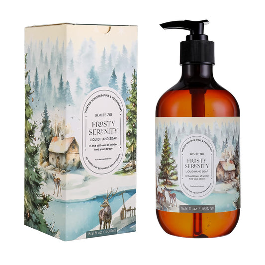 ROMIIE ZOI Christmas Liquid Hand Soap with Gift Box - Frosted Serenity, Infused with the Frosted Mint & Fir Aroma - 500ml/ 16.8 fl.oz