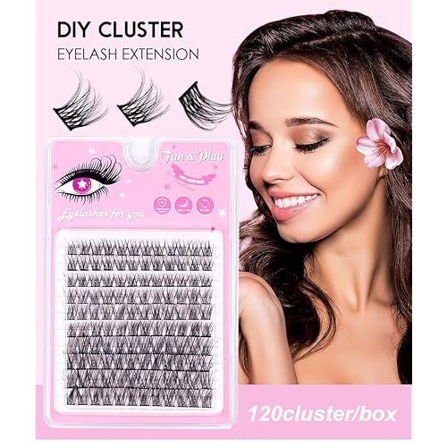 120 Pieces Eyelash Clusters - Wispy Lash Clusters, Individual Lashes, Mixed Lash Clusters, False Eyelash Extensions, DIY Lash Extension for Self Application, C Curl- 50D - 0.05D - 10-14mm, With Glue