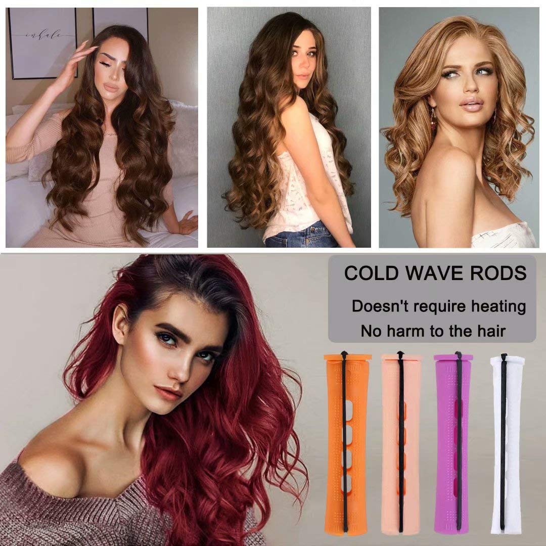 40pcs Perm Rod Set - 4 Sizes Cold Wave Rollers for Long, Medium & Short Hair Curls - Hair Curling Tools with Orange, Beige, Purple & White Rods for Natural Hair Styling & DIY