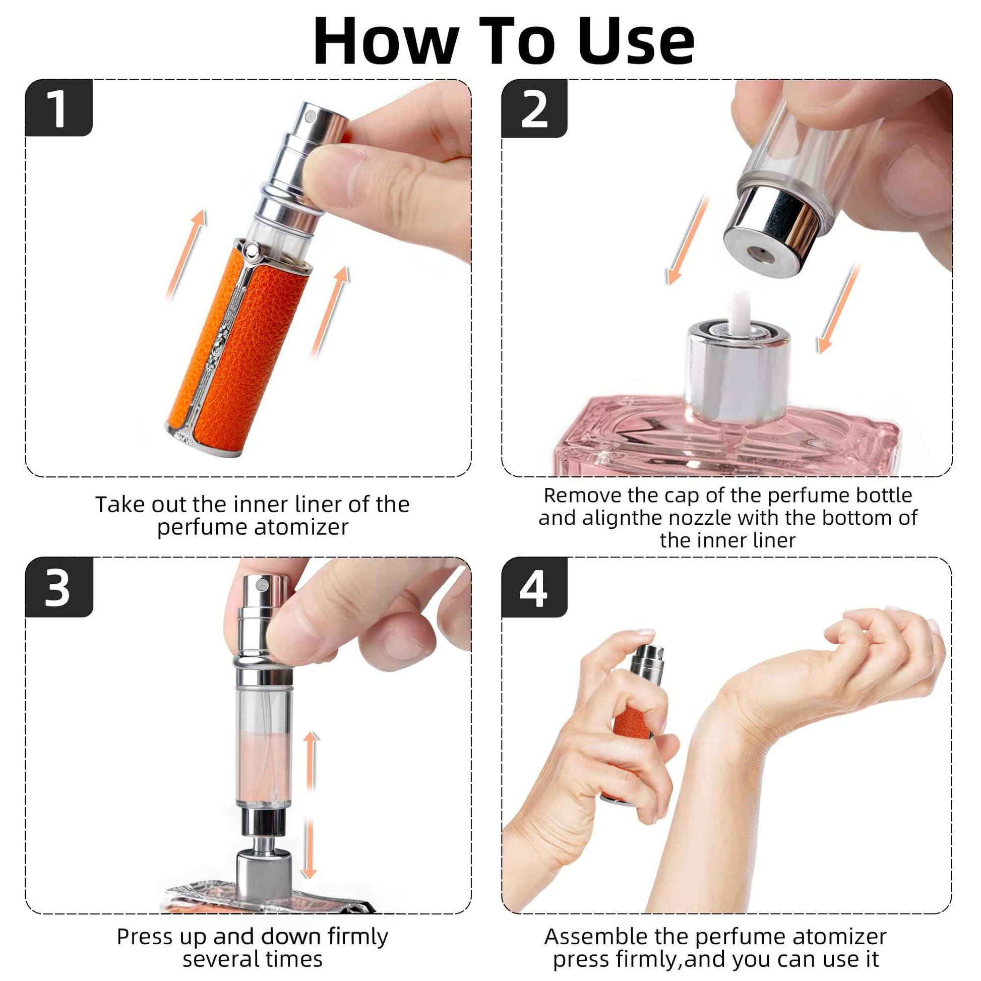 muilsae AF00BK Leather Perfume atomiser, 10ml Bottom Fill Travel Perfume Bottle, Refillable Perfume Dispenser for Women & Men (Black)