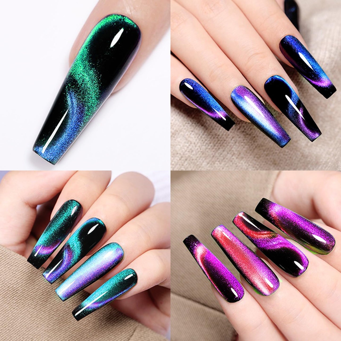 YEPYEPGO 9D Cat Eye Gel Nail Polish Set 12 Colors, Cat Eye Gel Polish with Magnet, Magnetic Cateye Gel Chameleon Galaxy Effects Professional Use for Salon