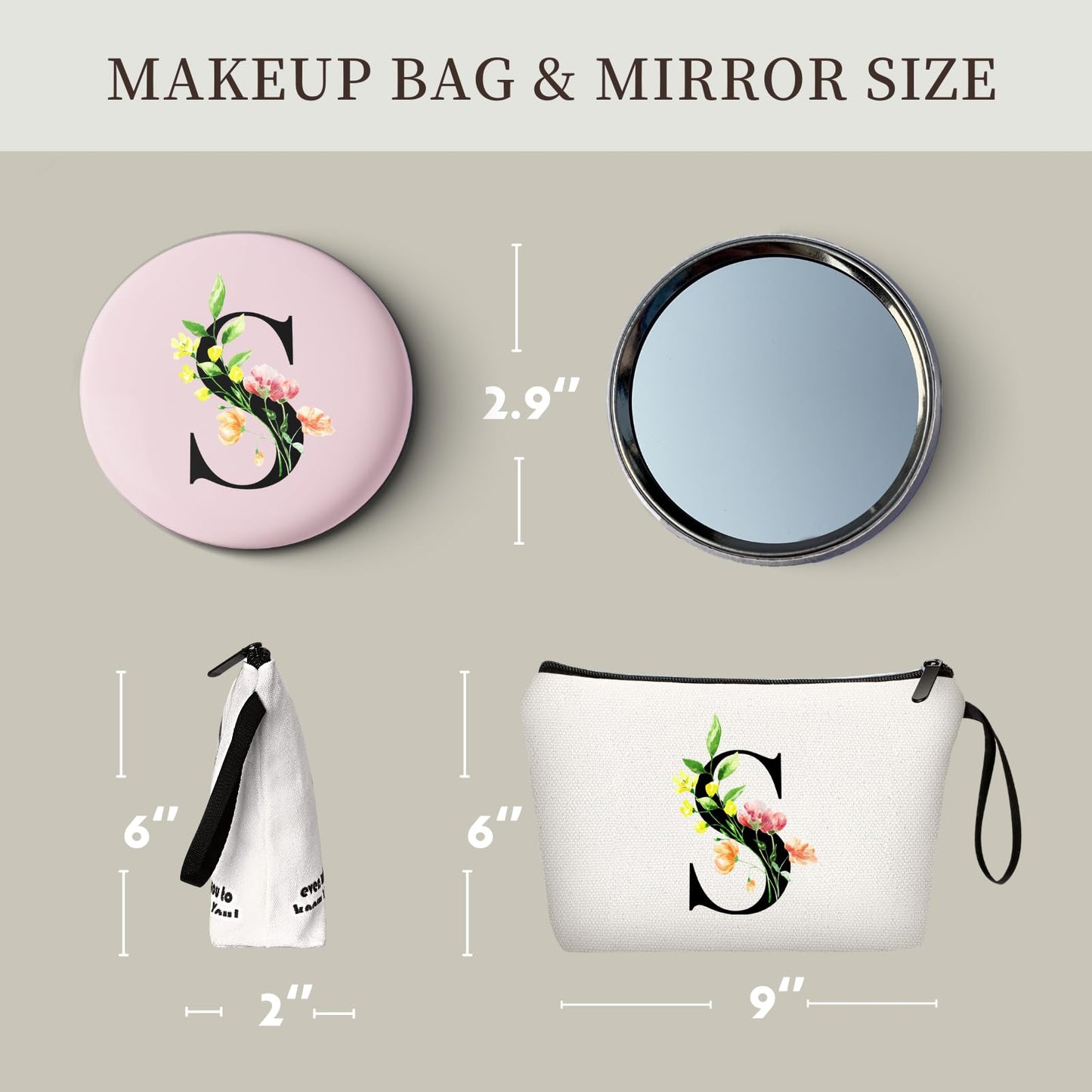 SEAMOON Gifts for Women Birthday Unique, Makeup Bag, Gifts for Mom Birthday, Bride to be Gifts,Bridal Shower Gift, Womens Gifts for Birthday, Initial Gifts for Women, Cosmetic Bag with Mirror, S