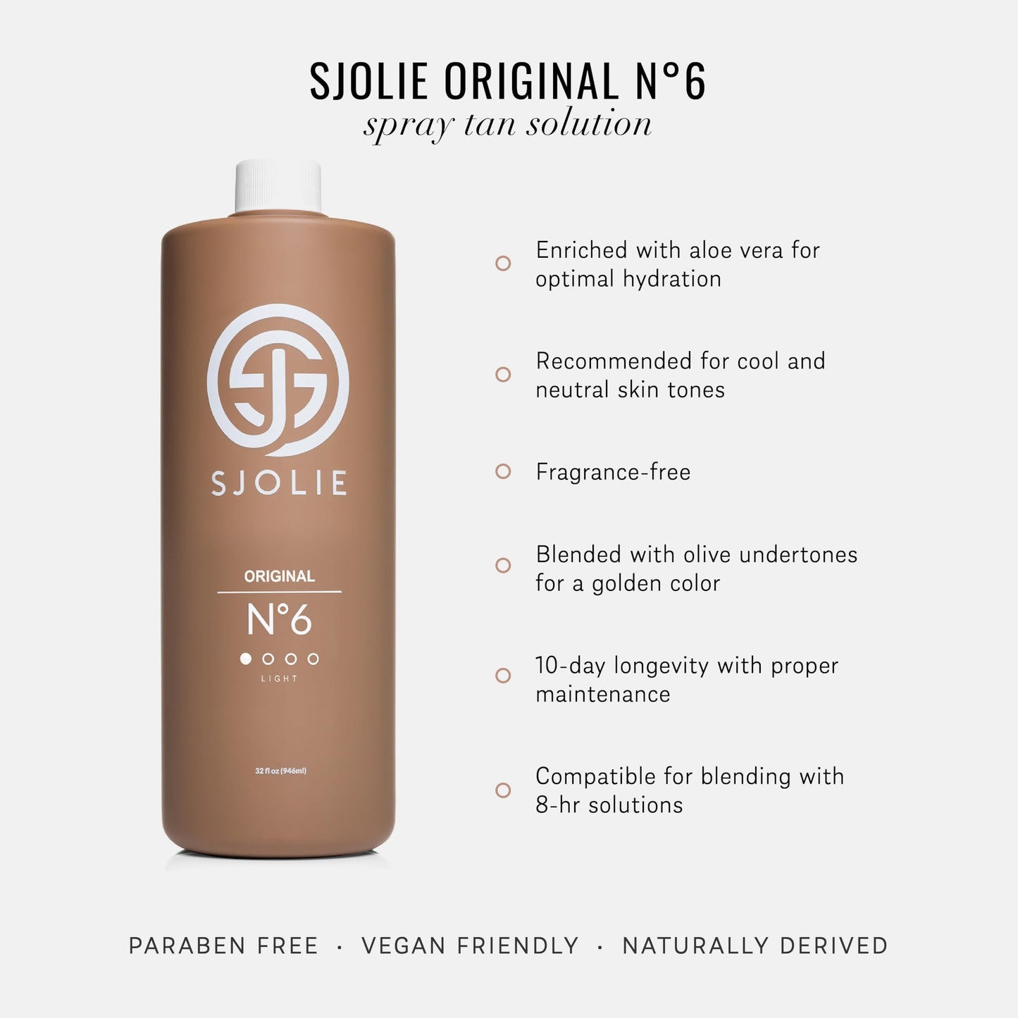 SJOLIE Spray Tan Solution - No. 6 - Light Hydrating Tanning Solution | Sunless Tanner for an All Natural, Sun-Kissed Glow (32oz)