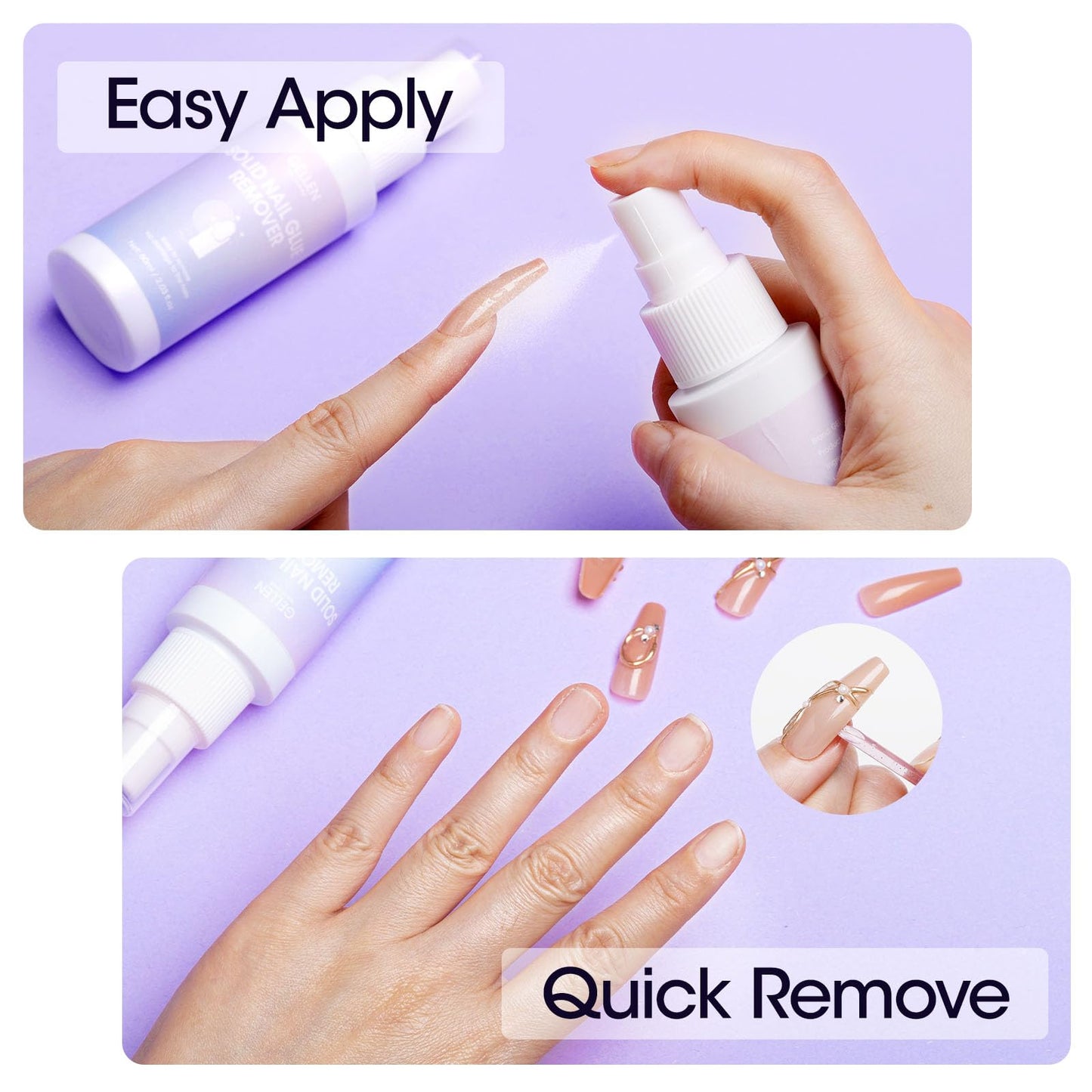 Gellen Nail Glue Remover for Press On Nails, 60ml Nail Glue Remover for Solid Nail Glue Gel on Fake Nail Tips Acrylic Nail, Can't Remove Gel-base Glue or Gel Nail Polish