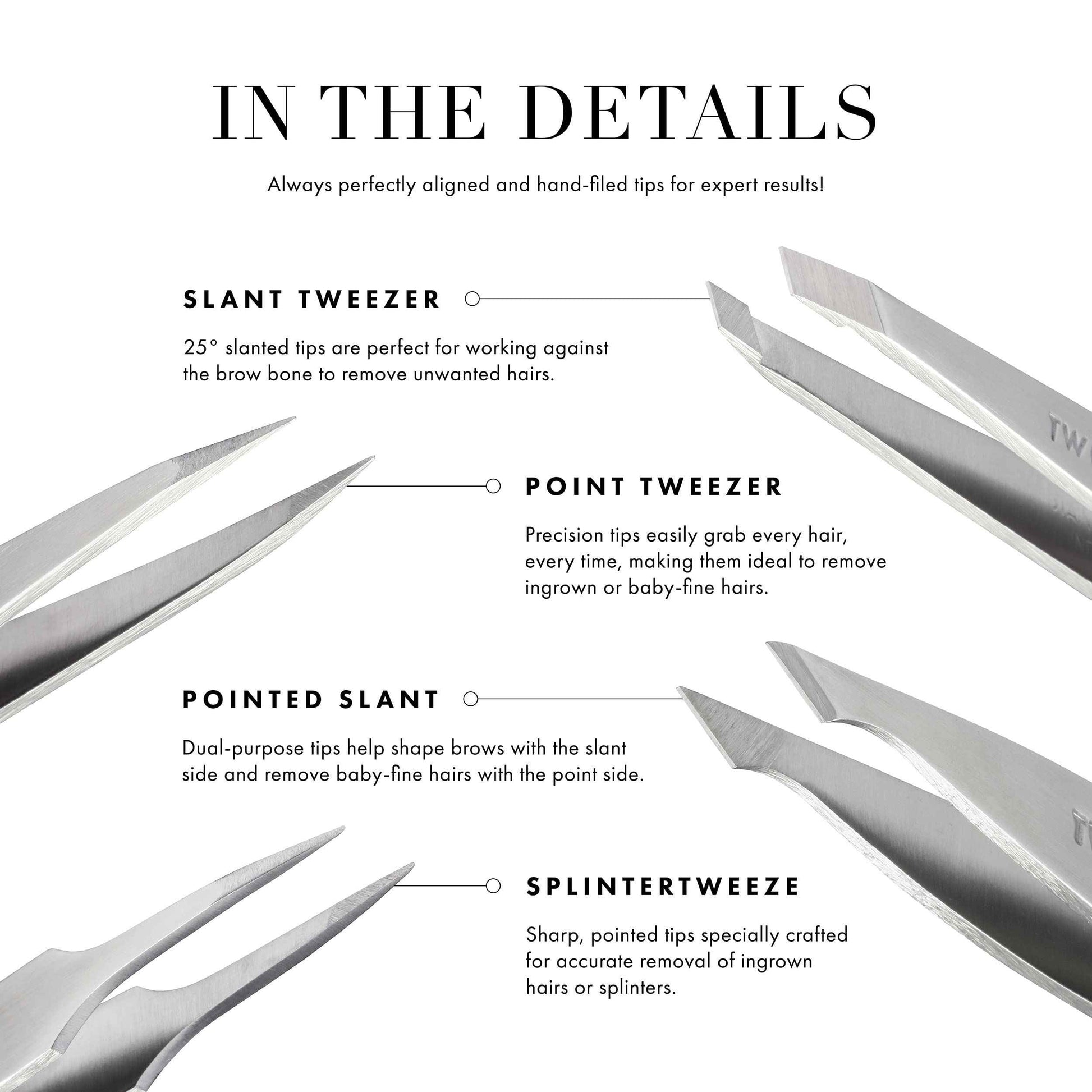 Tweezerman Mini Slant and Point Tip Tweezer - Tweezers Set for Eyebrows, Facial Hair, Ingrown Hairs