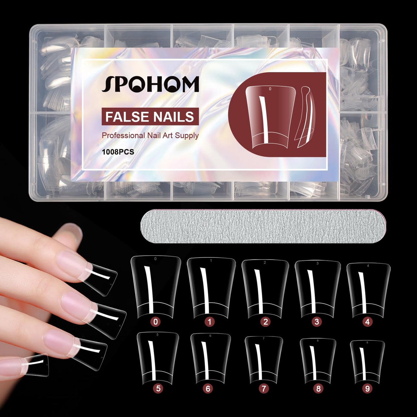 Spohom 1008PCS Clear Duck Nail Tips for Acrylic Nails Y2K Vibe Half Cover C Curve Wide French False Nail Extension Tips Acrylic Nail 10 Sizes With Nail File Home DIY Nail Salon