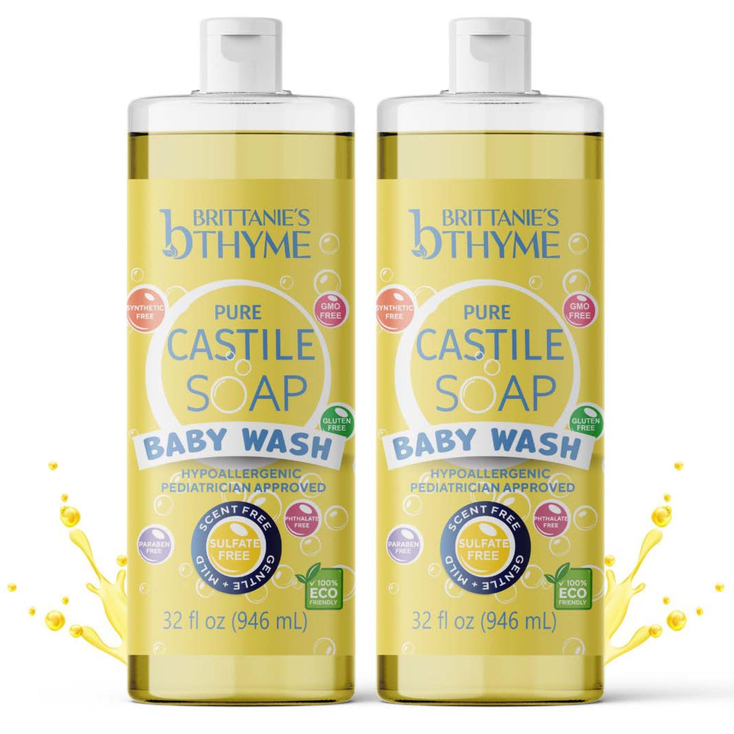 Brittanie’s Pure Castile Liquid Soap Refill, Unscented | Dish Soap, Hair & Body, Home, Gentle and Pure, Made with Natural Luxurious Oils, Vegan & Gluten Free Non-GMO (Pack of 2)