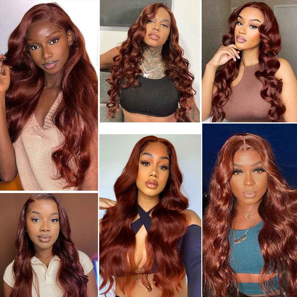 Color 33 Bundles Human Hair Auburn Body Wave Bundles Huxowax Peruvian Virgin Remy Hair Single Bundle 20 Inch Double Weft Copper Red Body Wave Bundle