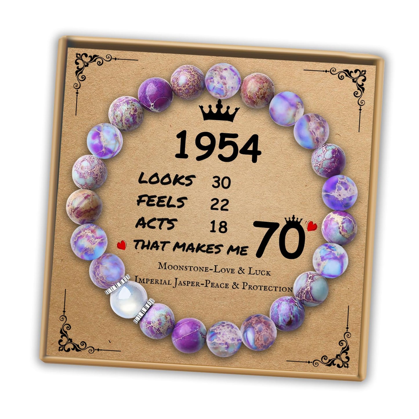 Sereney 70th Birthday Gifts for Women Natural Stone Bracelet As Gifts for 70 Year Old Woman, Moonstone Bracelet as 1954 Women Birthday Gift Ideas for Mom Sister Grandma Funny Gift Ideas for Her