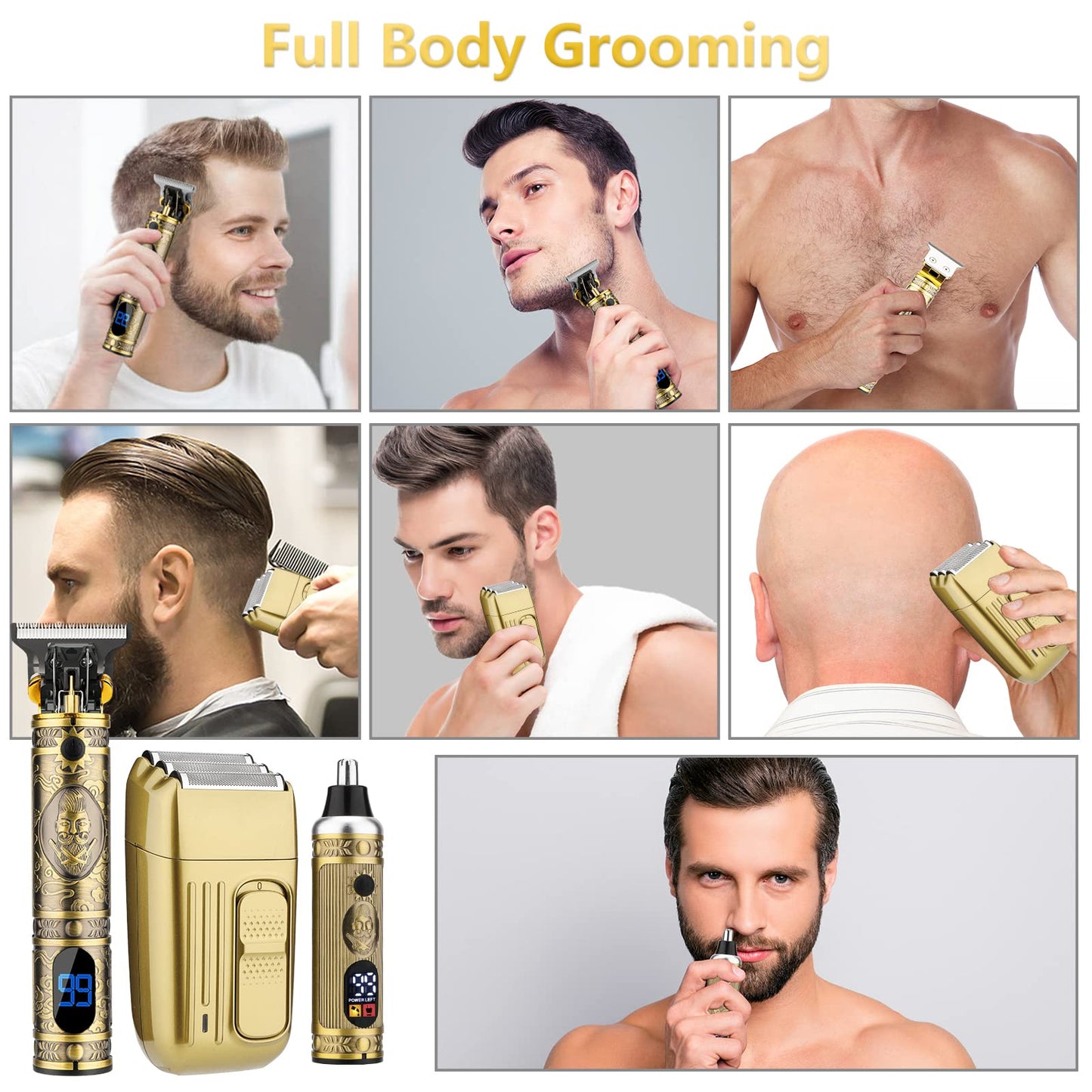 Saoilli Professional Hair Trimmer for Men,Hair Clippers for Men Nose Hair Trimmer Shaver Set,Cordless Barber Clippers,T-Blade Beard Trimmer Electric Shaver Razor for Men Haircutting Grooming Kit