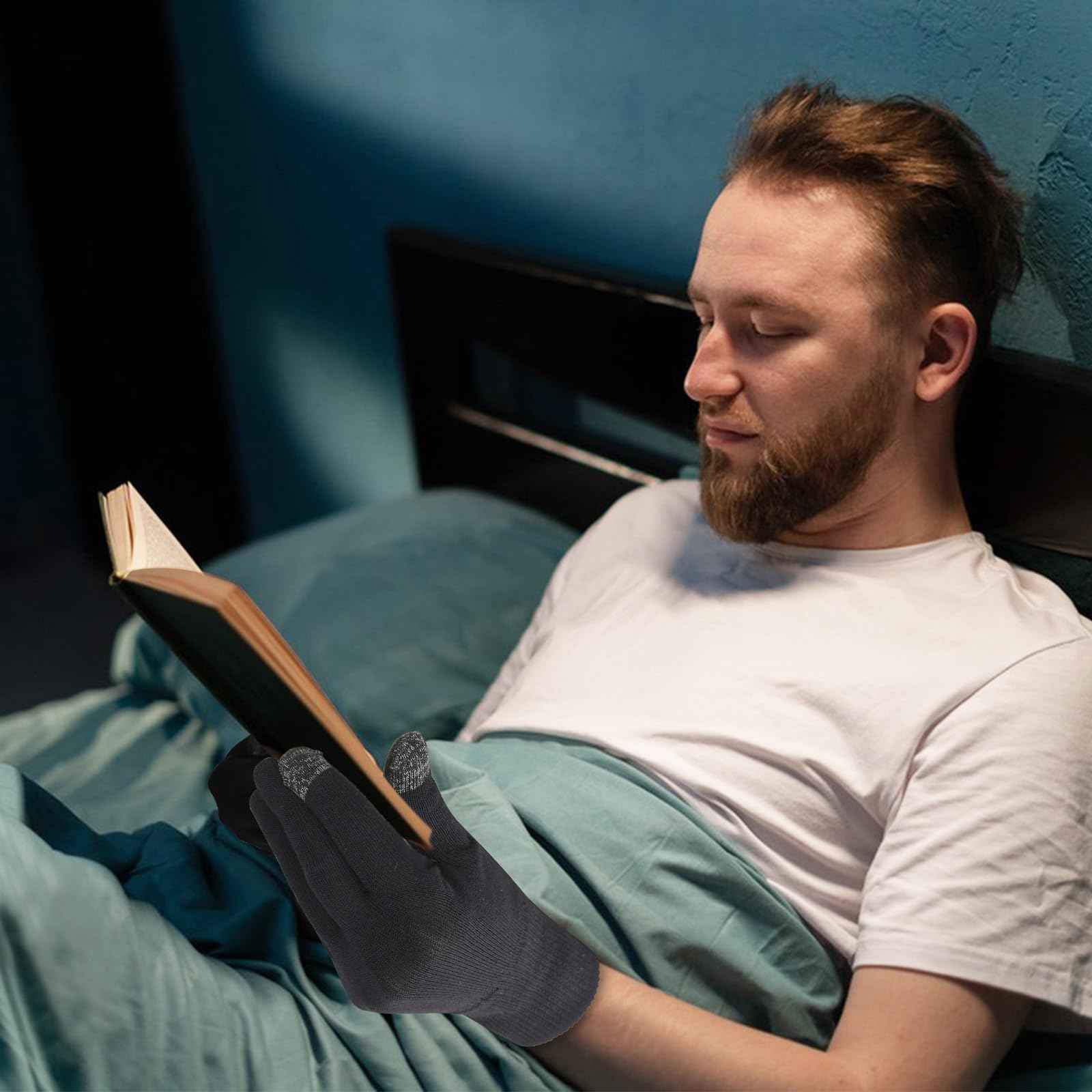 Donfri 6 Pairs Cotton Moisturizing Gloves Men Touchscreen Fingers for Eczema Dry Hands Hand Care Overnight Moisturizing (Large-Black)