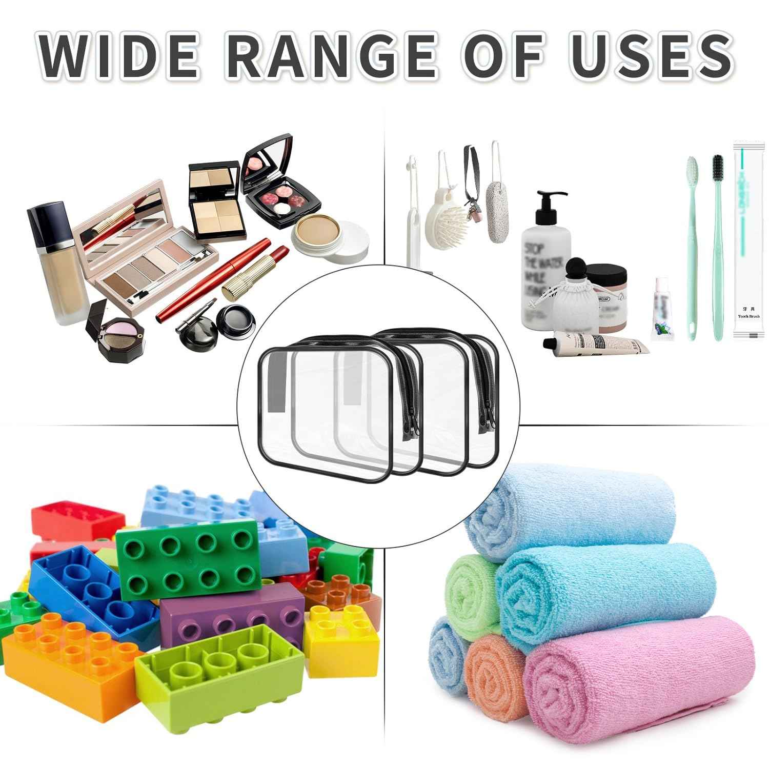 GONITYOU 16 Pieces Clear Makeup Bags Bulk, TSA Approved Toiletry Bags Travel Pouch, Waterproof PVC Plastic Small Clear Cosmetic Bags with Zipper for Organizing (Black Border)