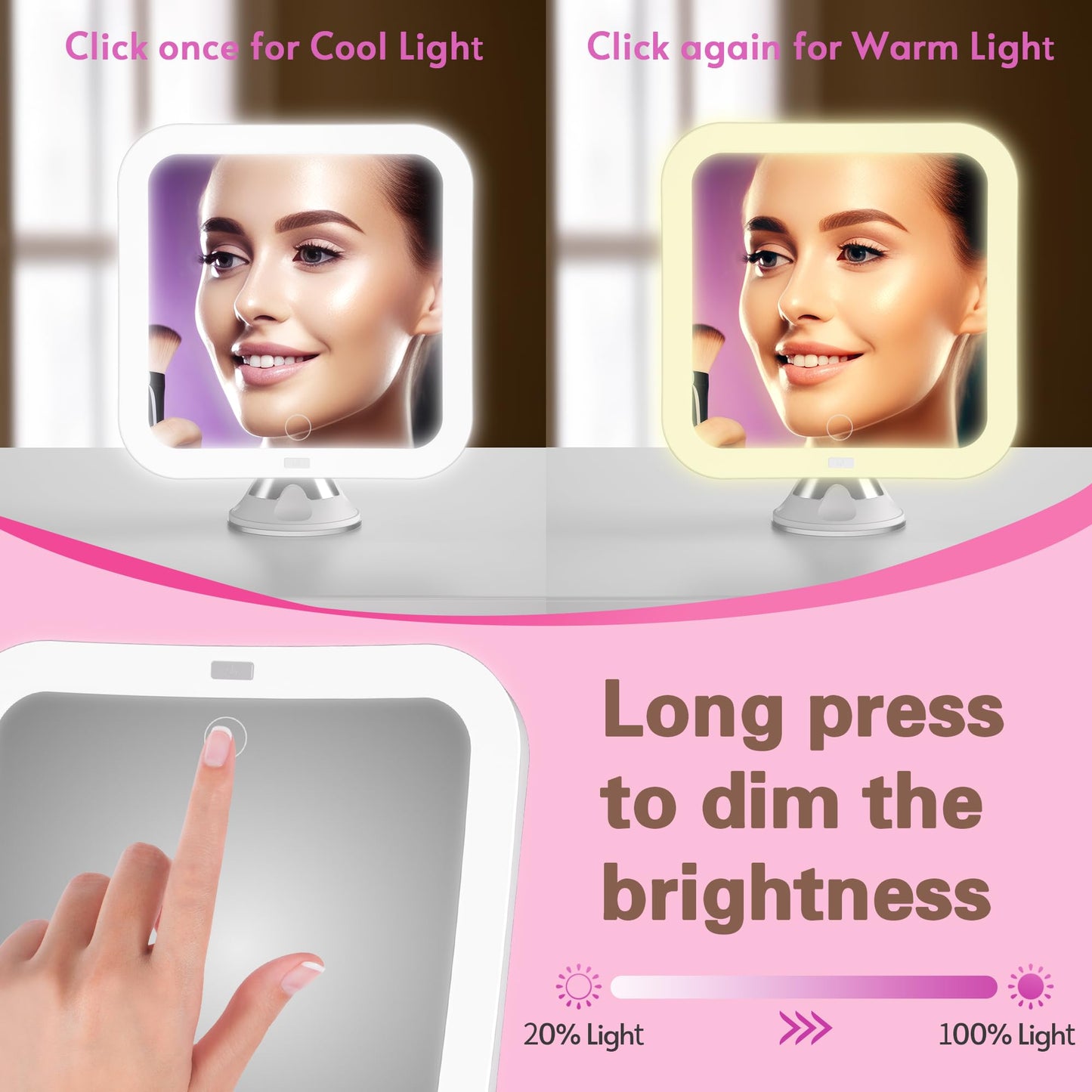 Upgraded 10x Magnifying Lighted Makeup Mirror with Natural White LED Lights, 360°Swivel Portable Cordless Makeup Mirrors with Locking Suction Base for Home Bathroom Shower and Travel (Large)