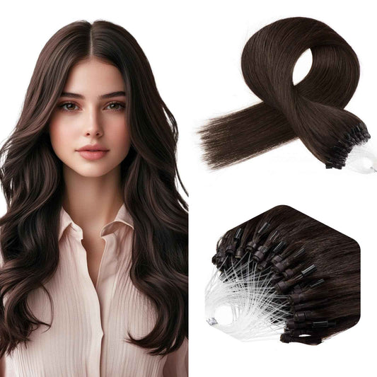 Dark Brown Microlink Hair Extensions Short 14 Inch #2 Micro Bead Real Human Hair Extensions 50g Micro Beads Hair Extensions 0.5g/s