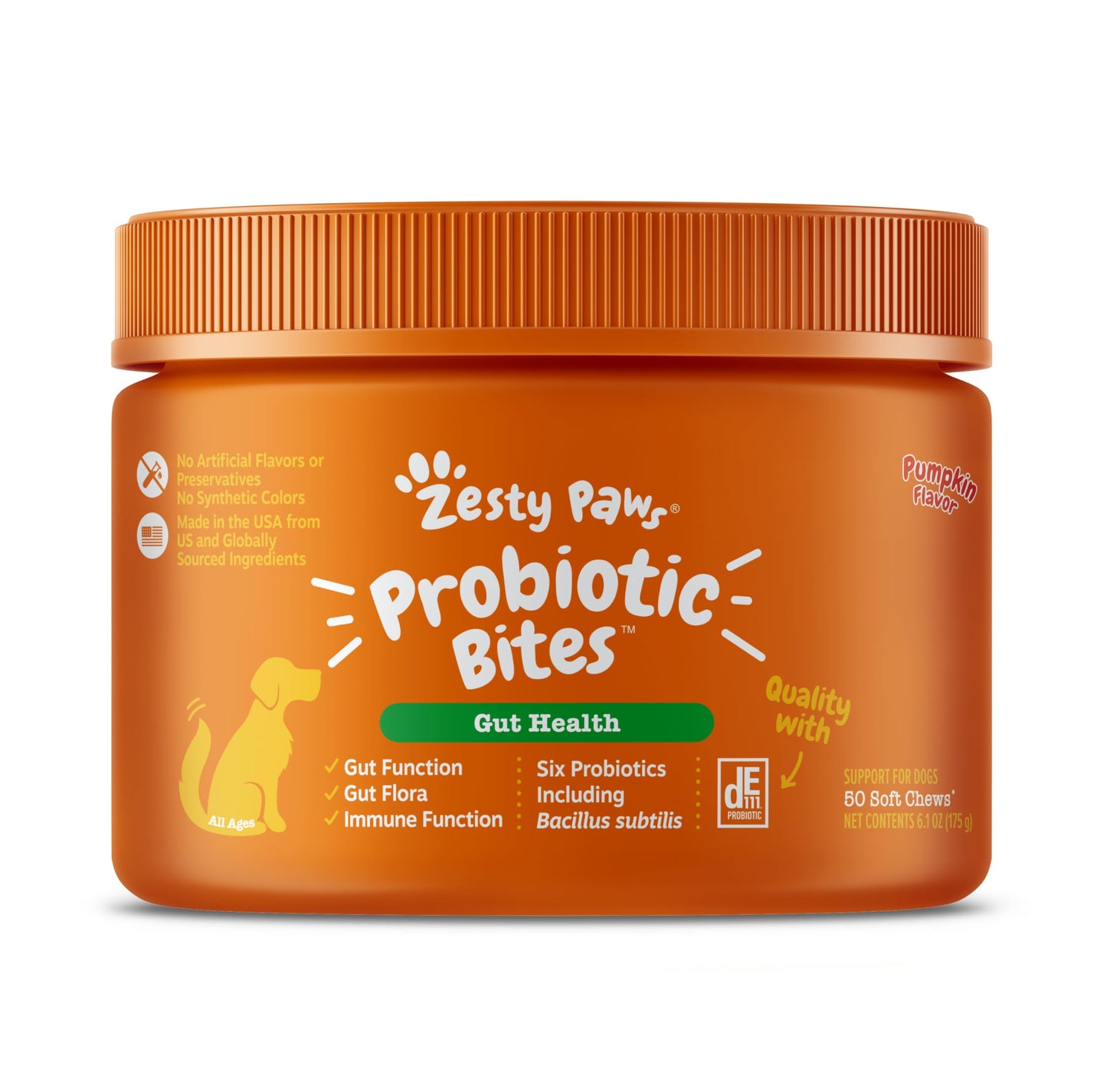 Zesty Paws Probiotics for Dogs - Digestive Enzymes for Gut Flora, Digestive Health, Diarrhea & Bowel Support - Clinically Studied DE111 - Dog Supplement Soft Chew for Pet Immune System - 50 Count