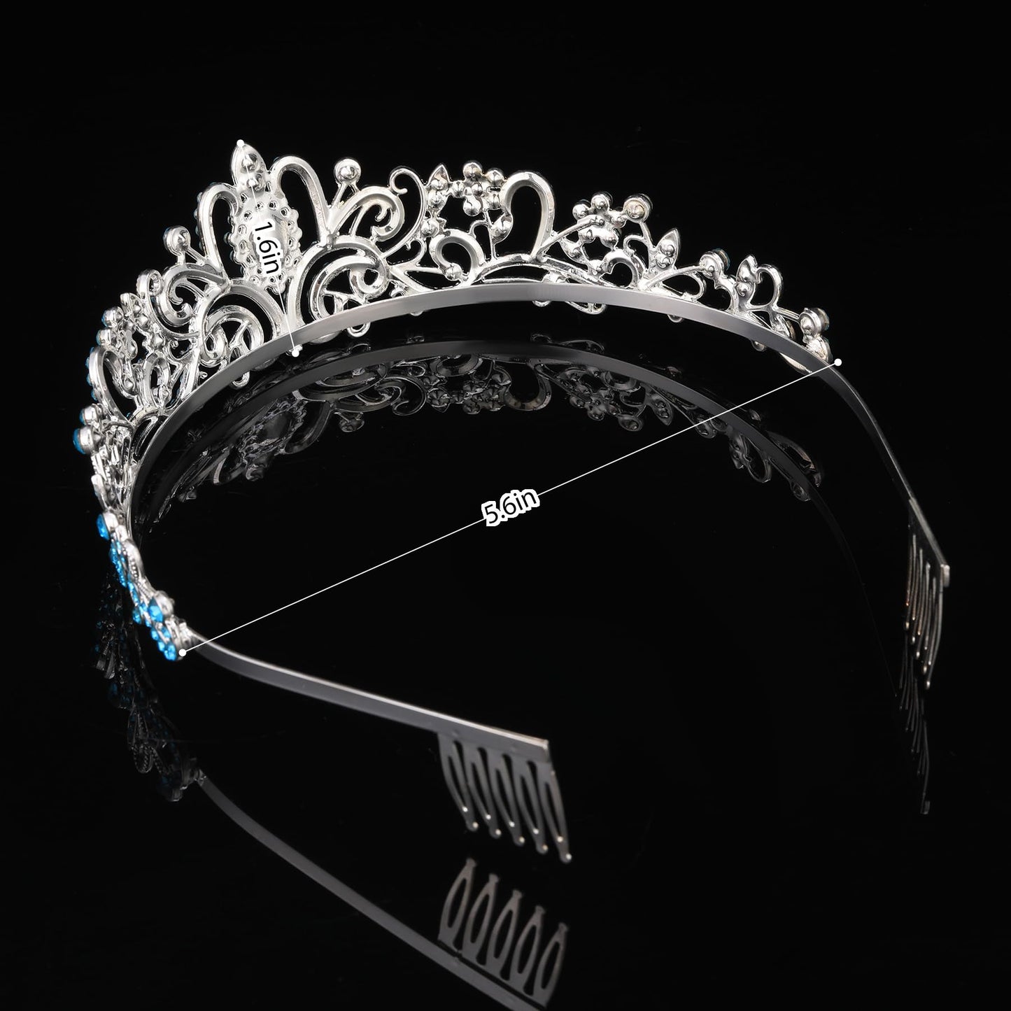 Tiara for Women Elegant Princess Crown with Combs Silver Crystal Tiara Crowns for Women Girls Tiaras for Women Bridal Wedding (Blue)