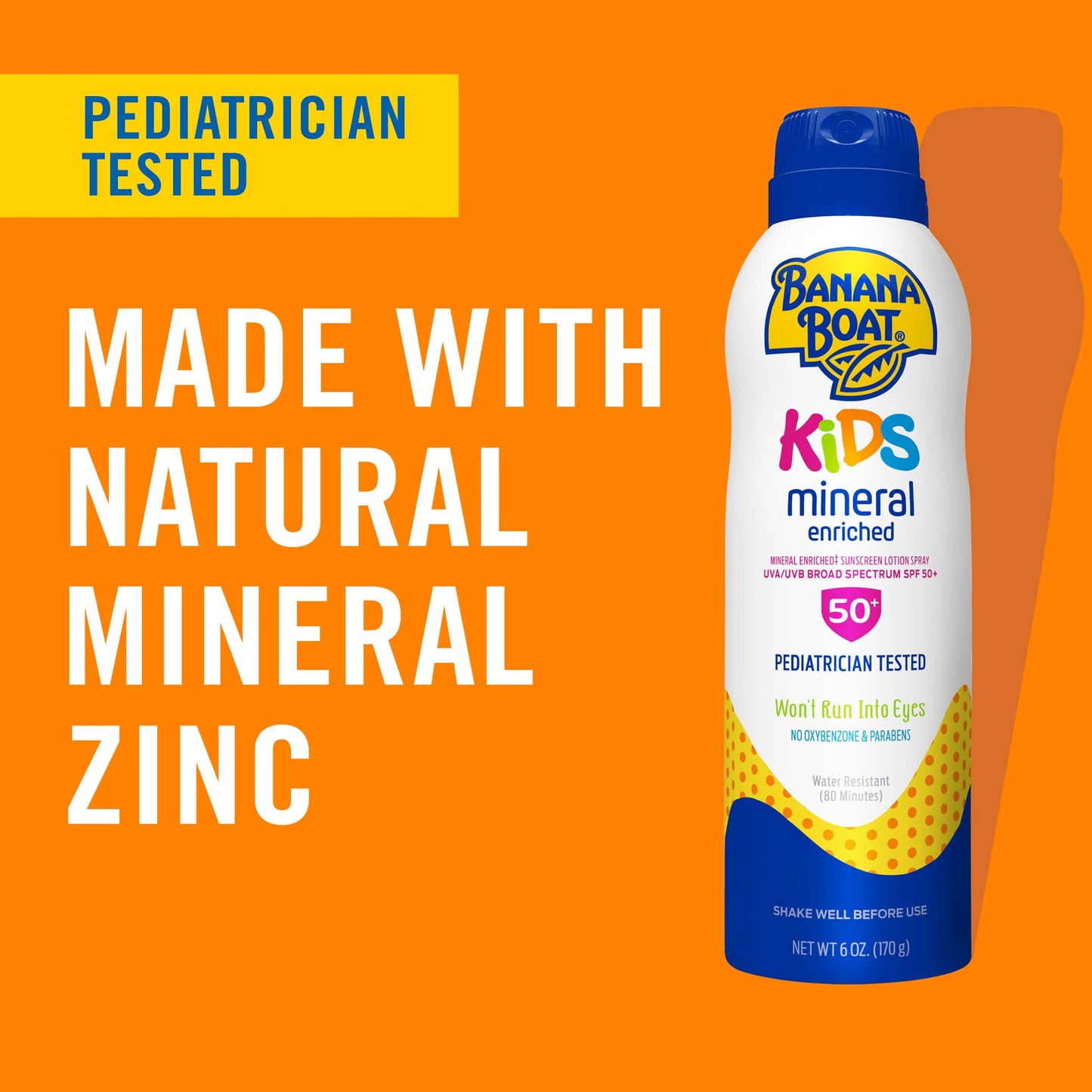 Banana Boat Kids Mineral Enriched, Won't Run Into Eyes, Reef Friendly, Broad Spectrum Sunscreen Spray, SPF 50, 6oz.